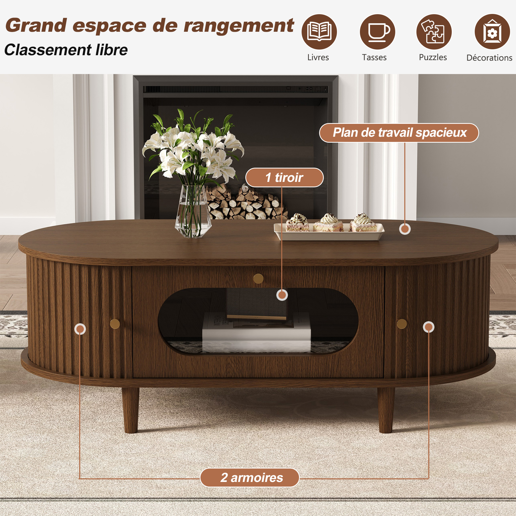 Table basse noyer vue 1