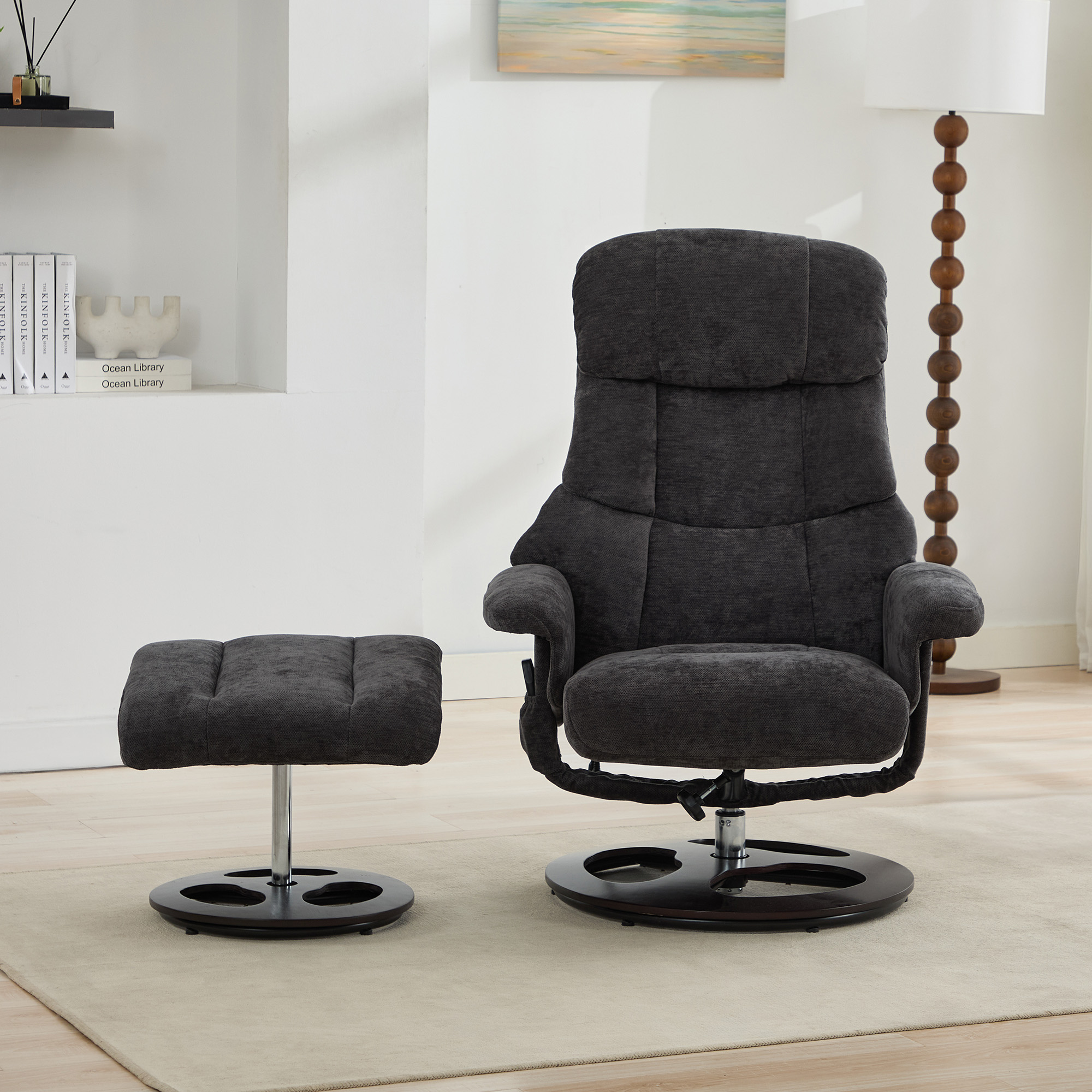 Fauteuil luxe base bois massif tissu chenille doux