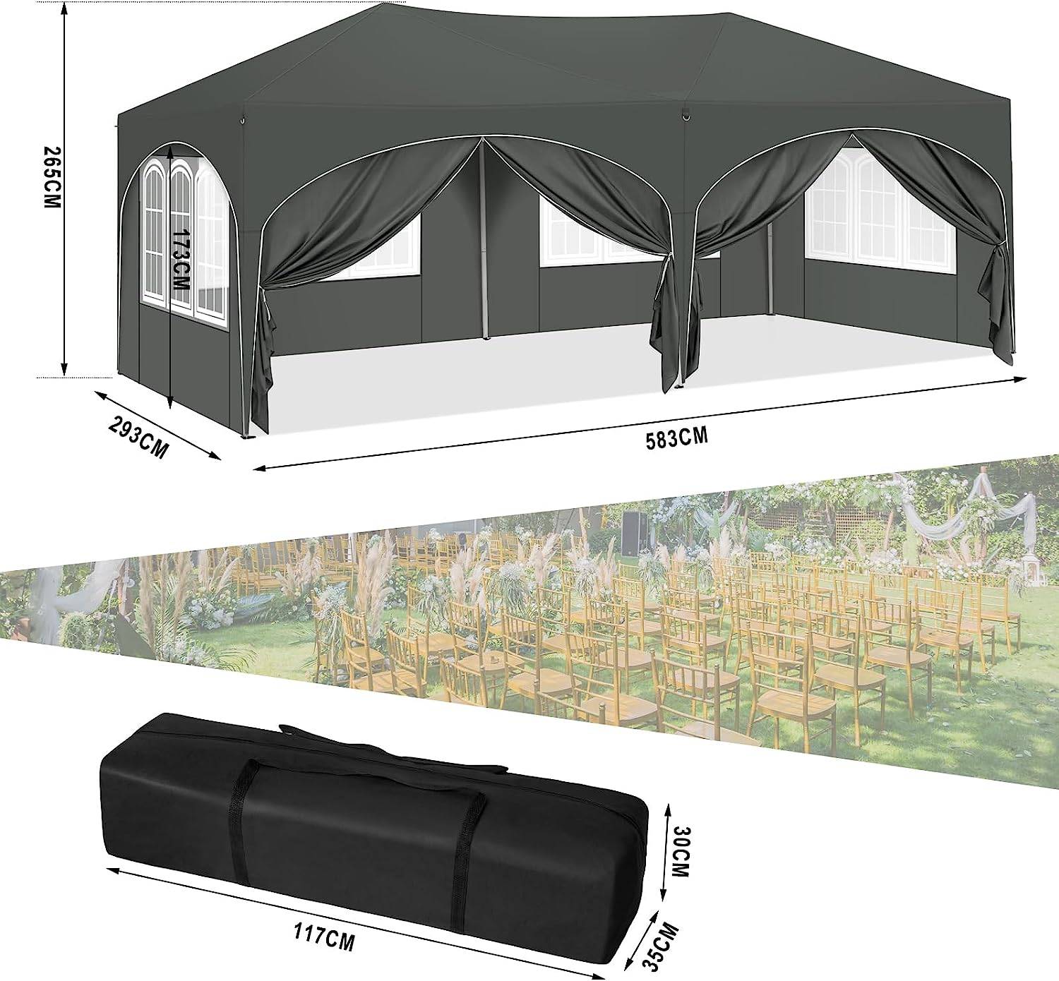 Gazebo 3x6m Gris