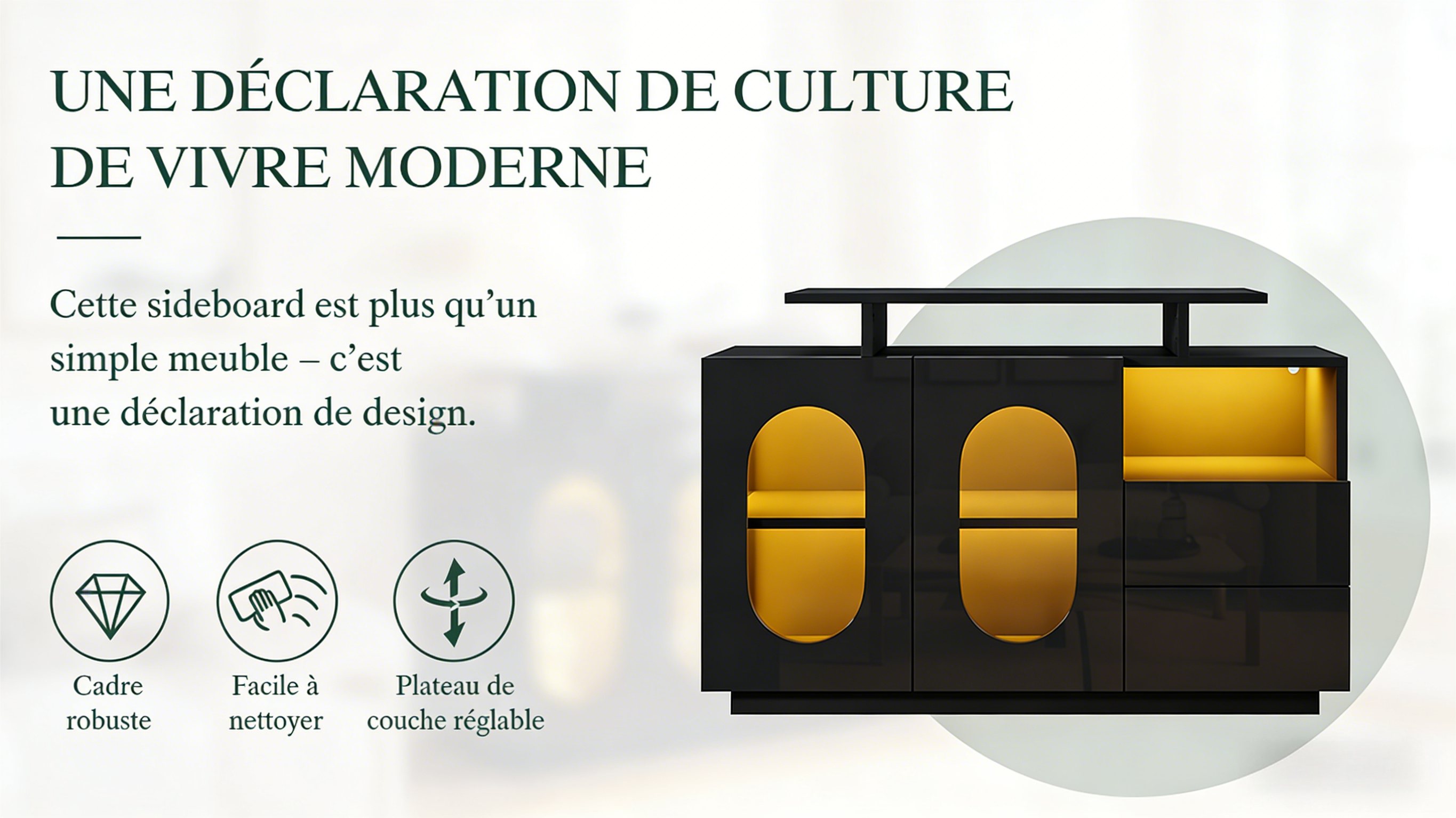 Buffet noir LED - vue 1