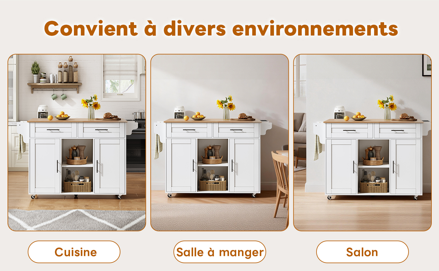 Chariot cuisine avec accessoires pratiques
