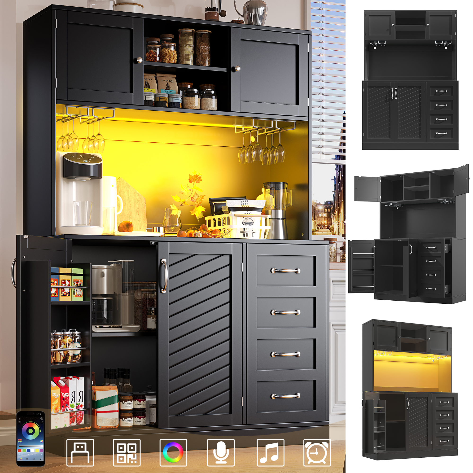 Buffet de cuisine noir avec LED