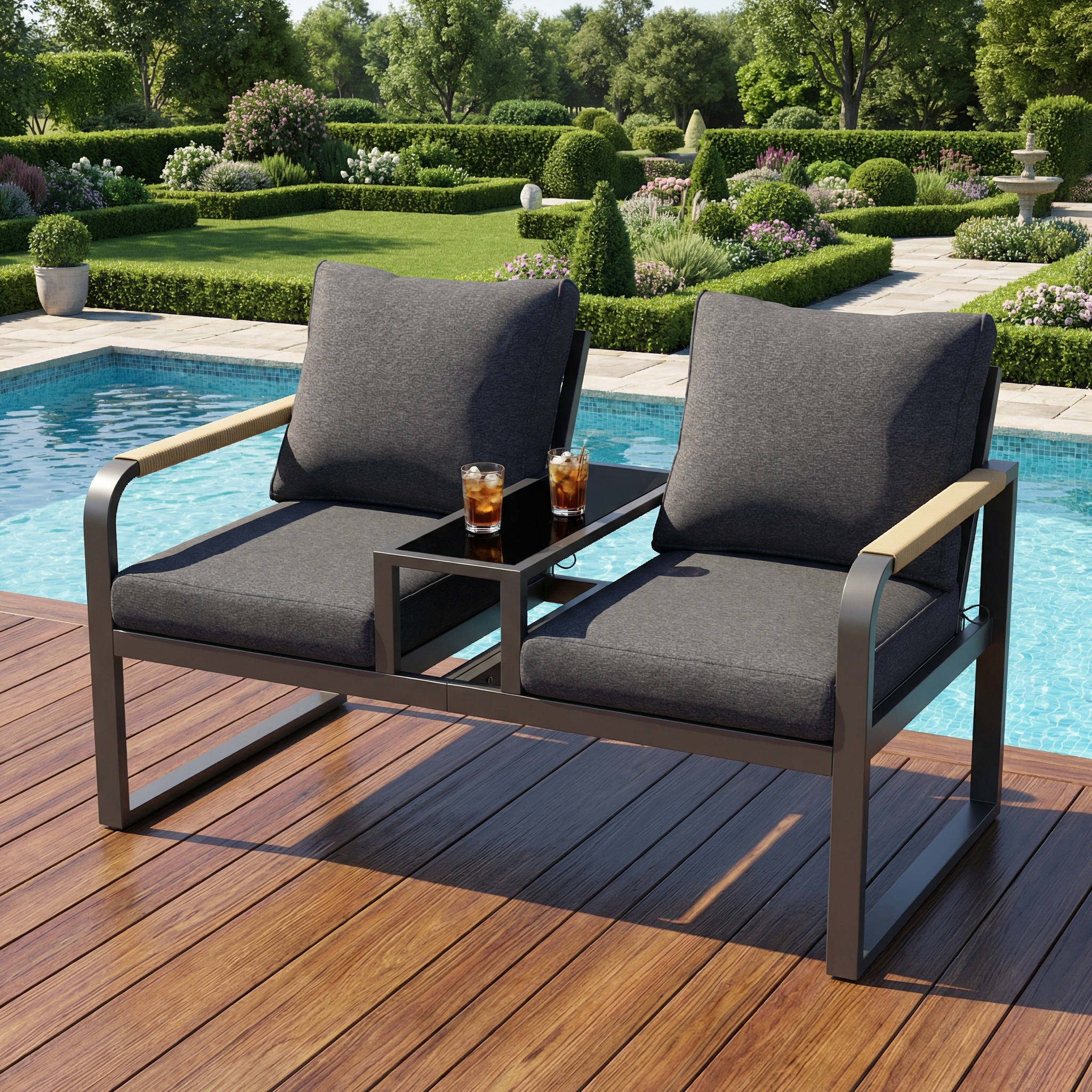 Mobilier extérieur fer galvanisé plateau en verre