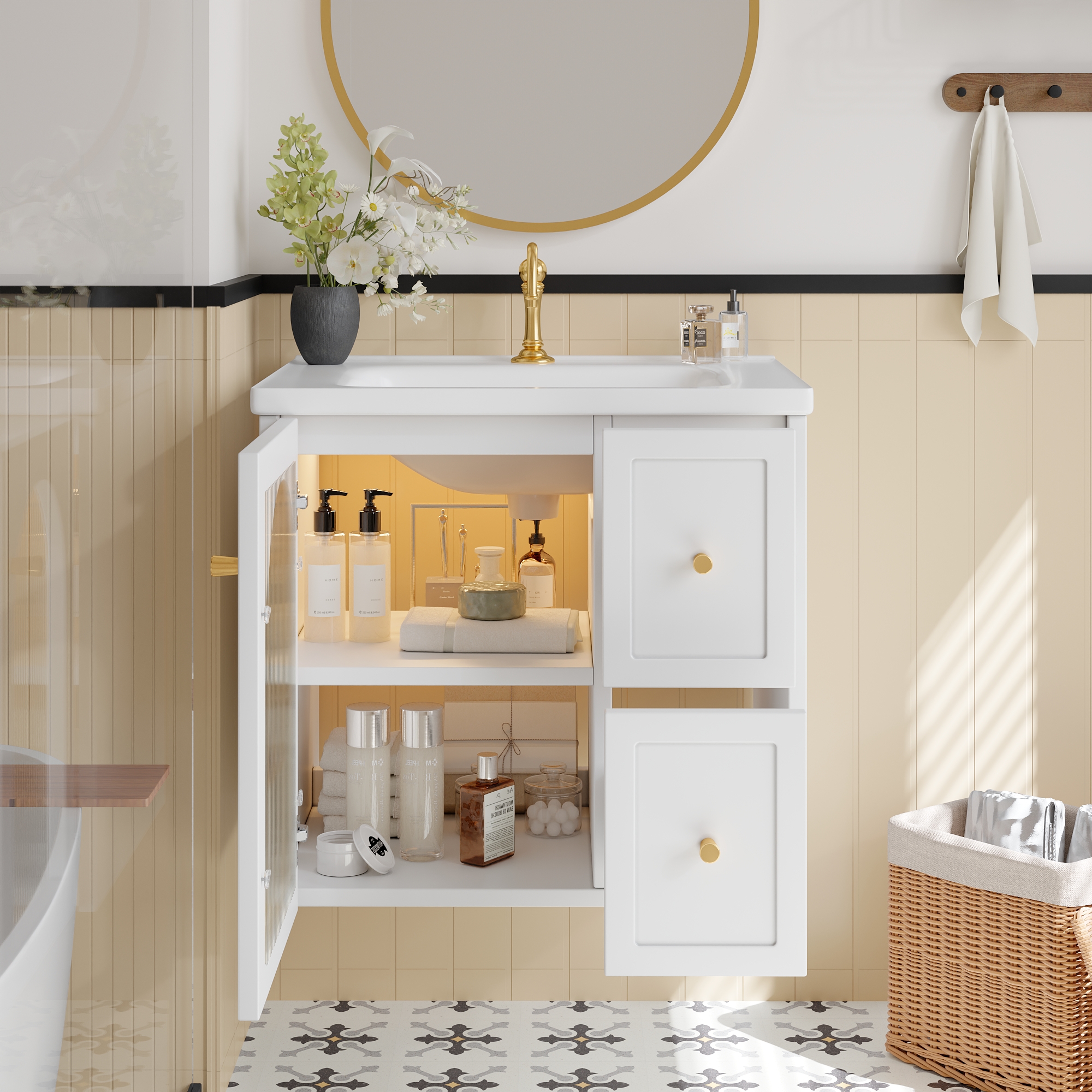 Éclairage LED intégré meuble salle de bain blanc
