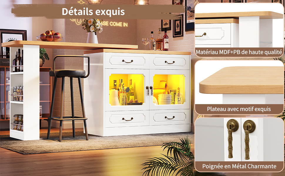 Table haute détail éclairage LED multicolore