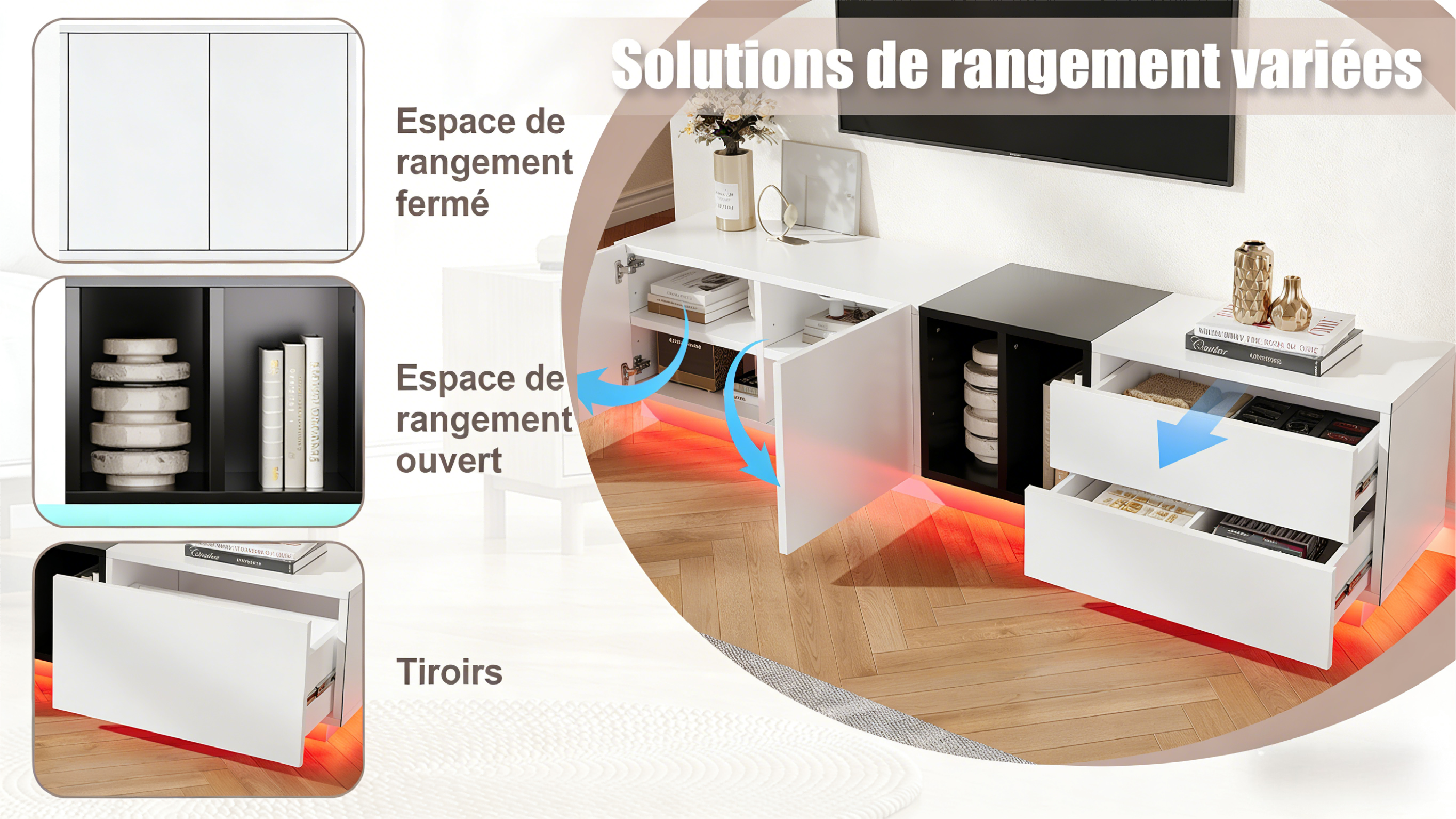 Meuble TV design noir-blanc - vue 3