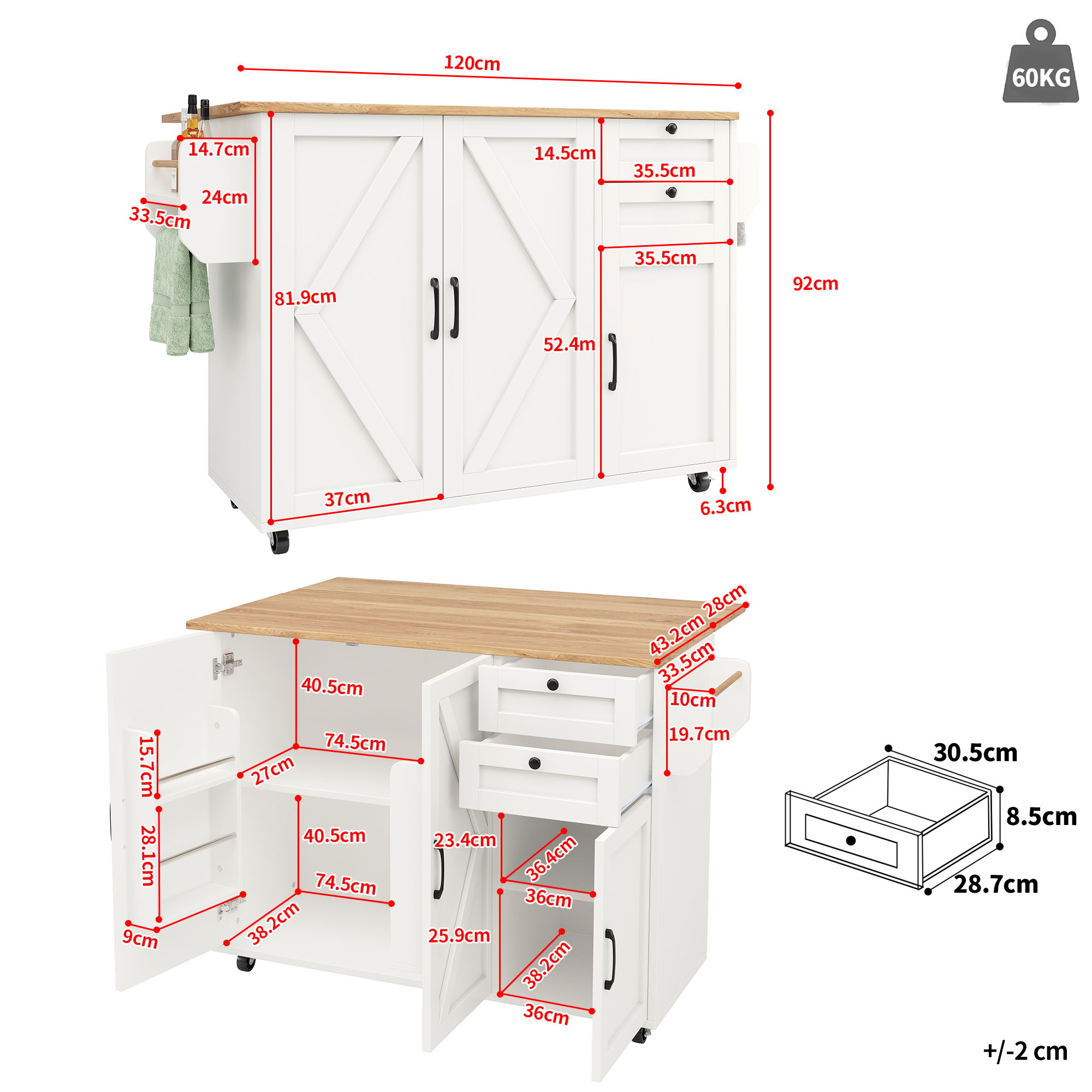 Rangement intérieur et cloisons réglables