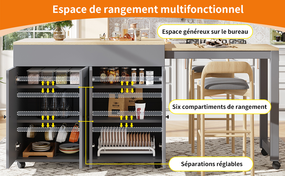 Table îlot cuisine dimensions extensibles 117-180cm