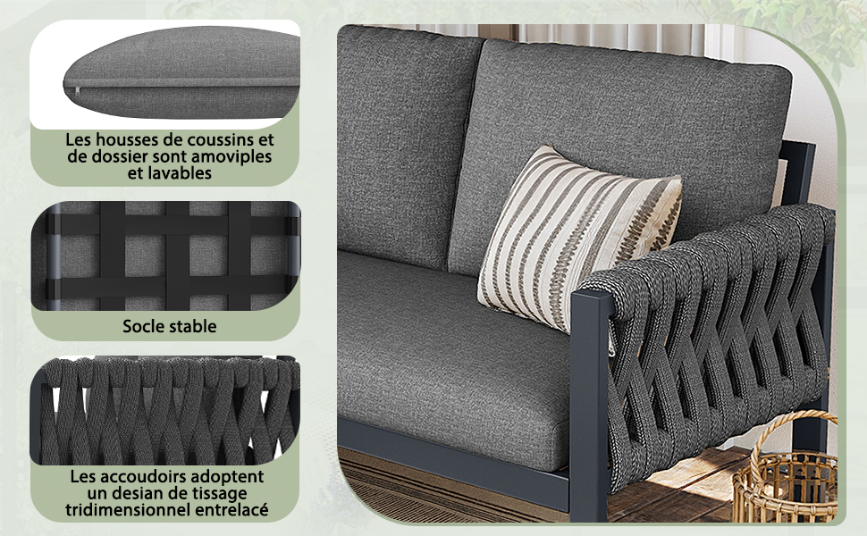 Canapé extérieur coussins imperméables 8cm épaisseur