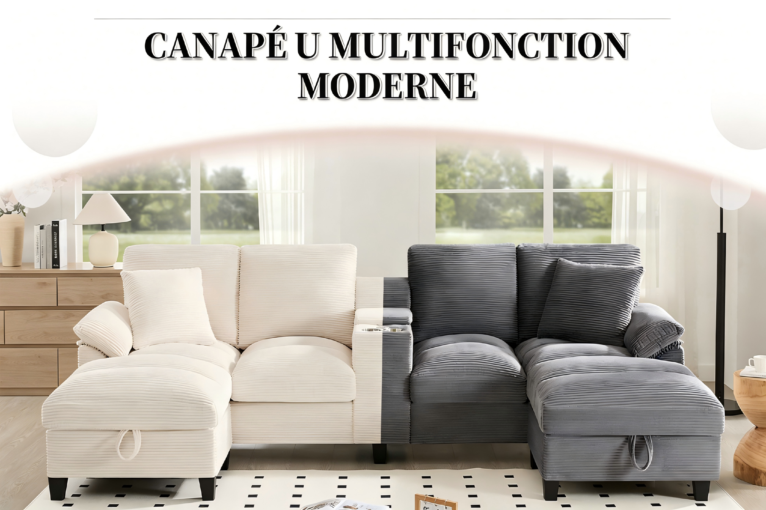 Canapé en forme de U grand format avec rangement