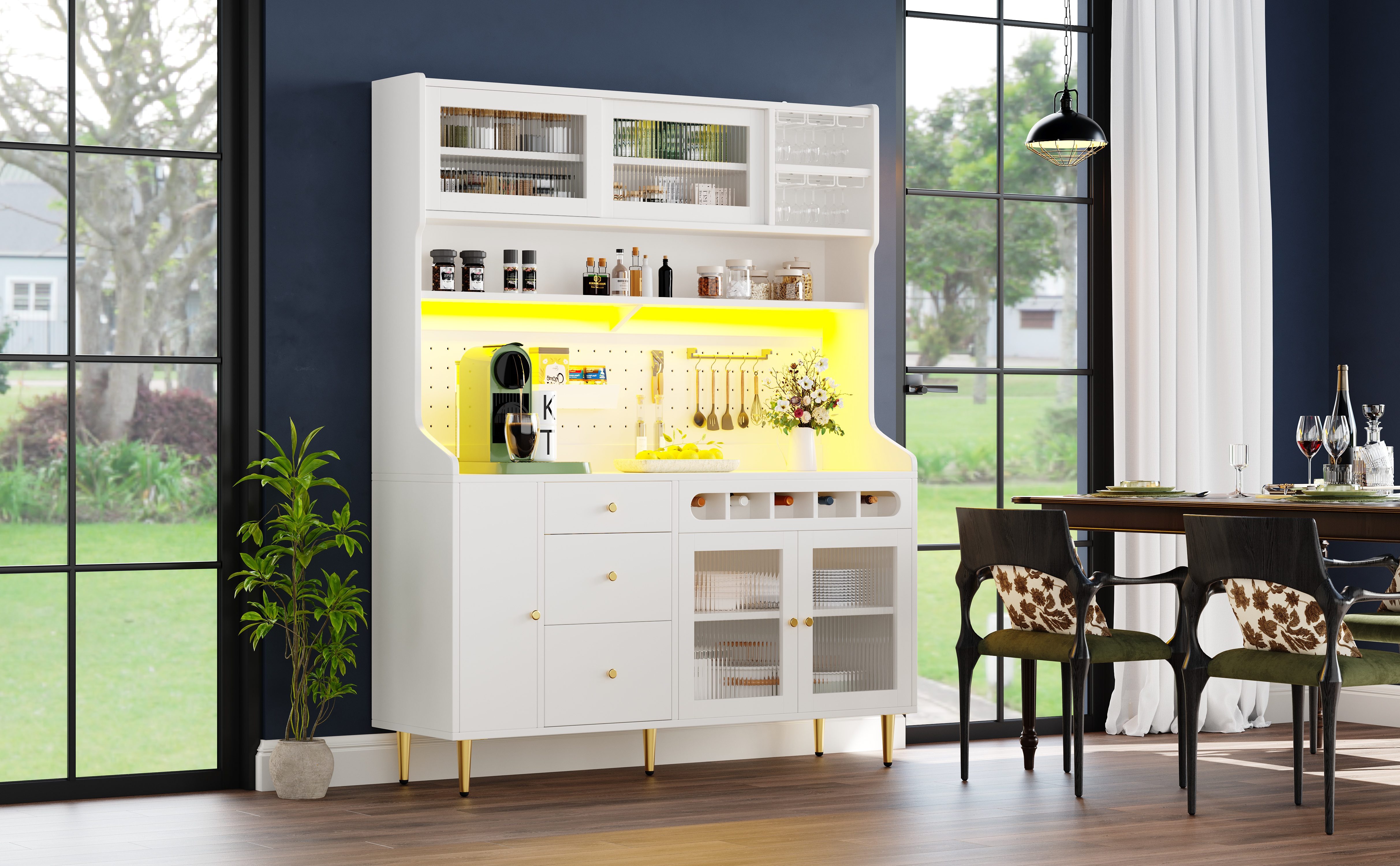 Hochschrank cuisine LED intelligent avec vitrine à vin