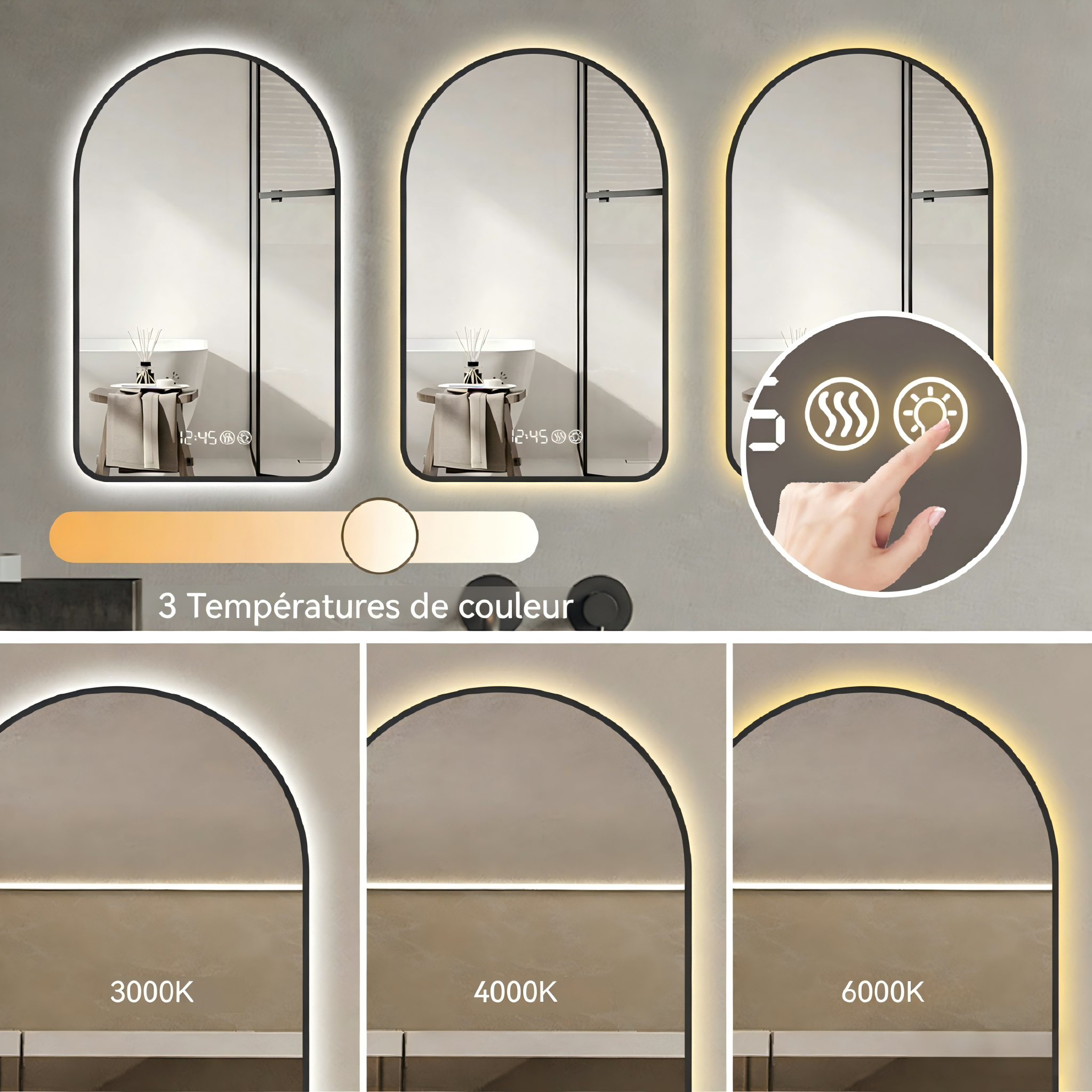 Miroir LED éclairage 3 couleurs