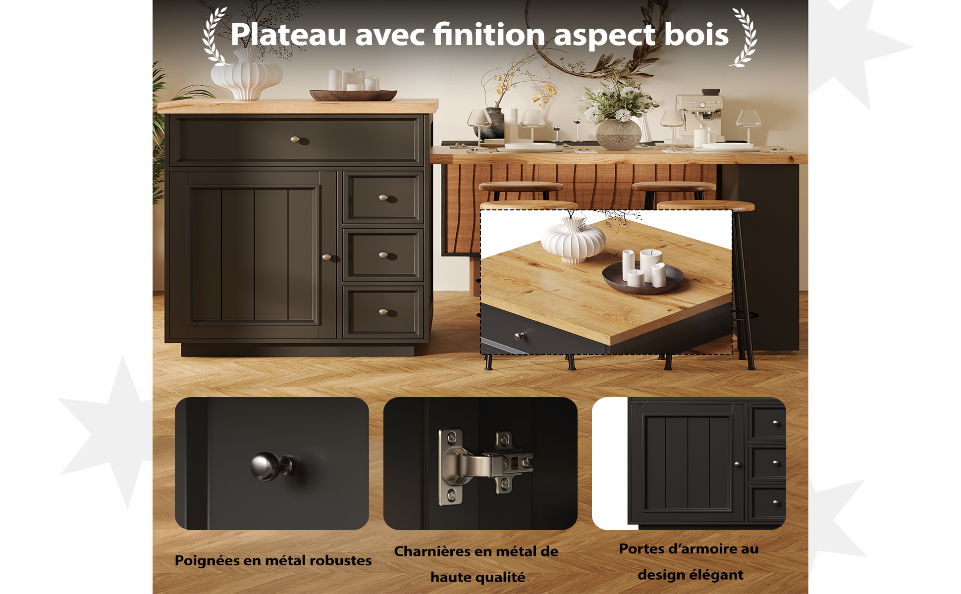 Îlot de cuisine extensible vue 2