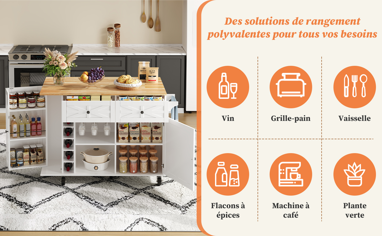 Chariot de cuisine matériaux écologiques