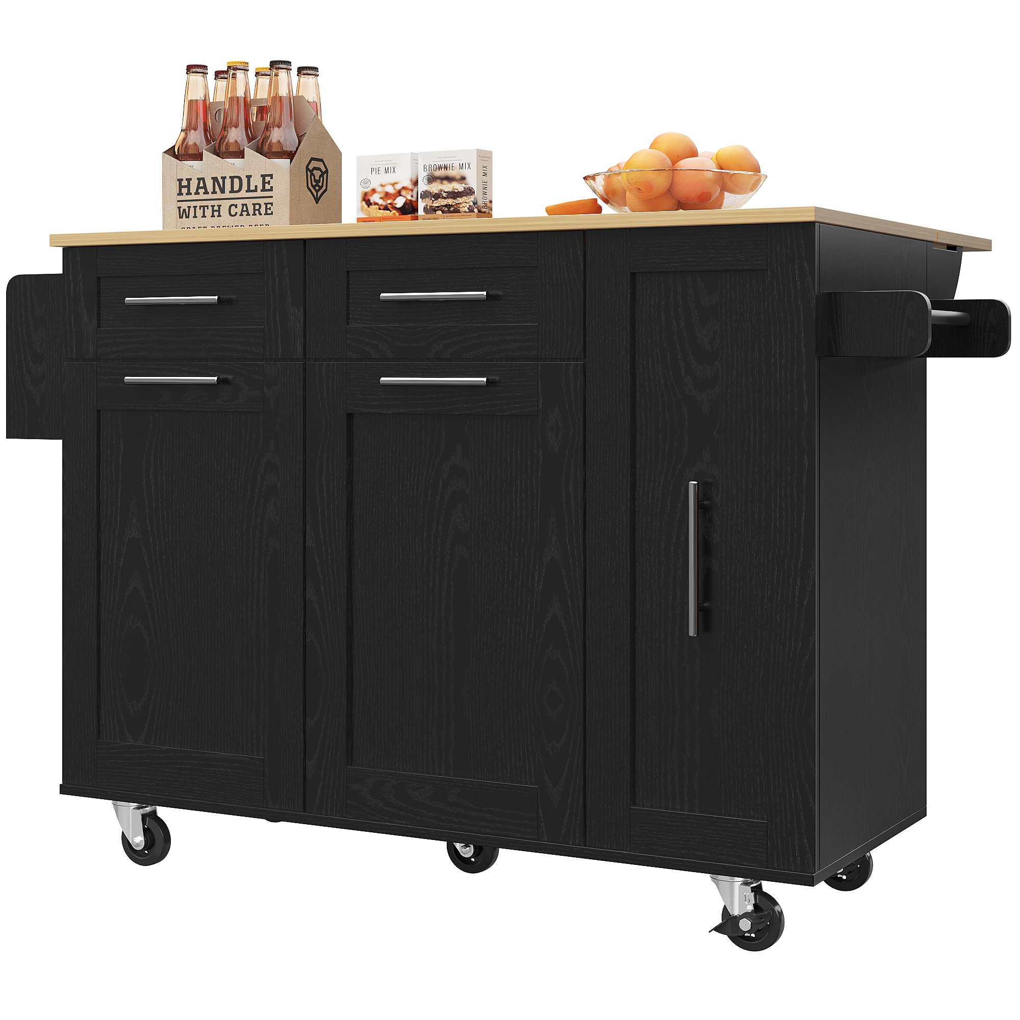 Îlot de cuisine design MDF grain bois poignées zinc