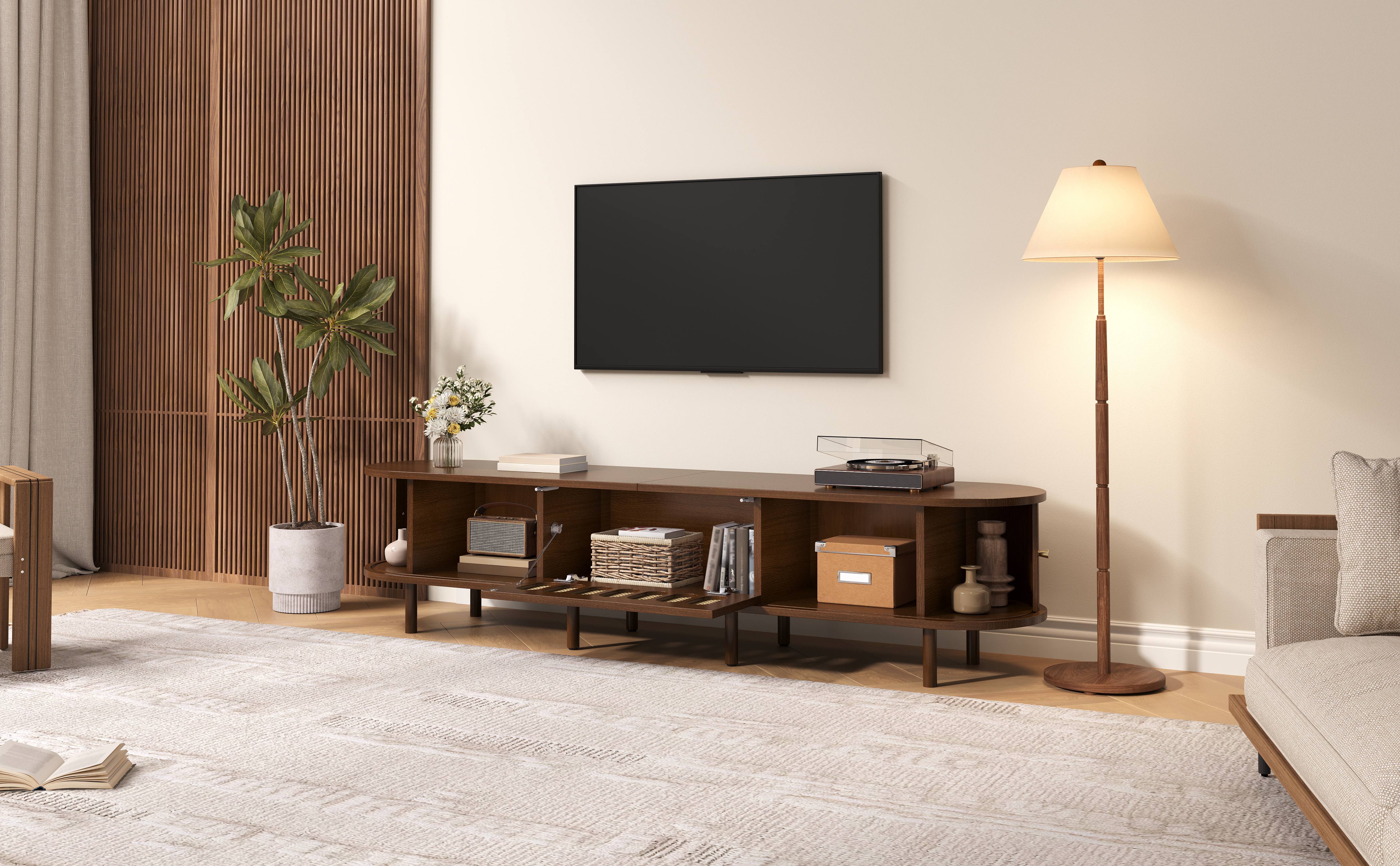 Meuble TV porte rabattable rotin design rétro