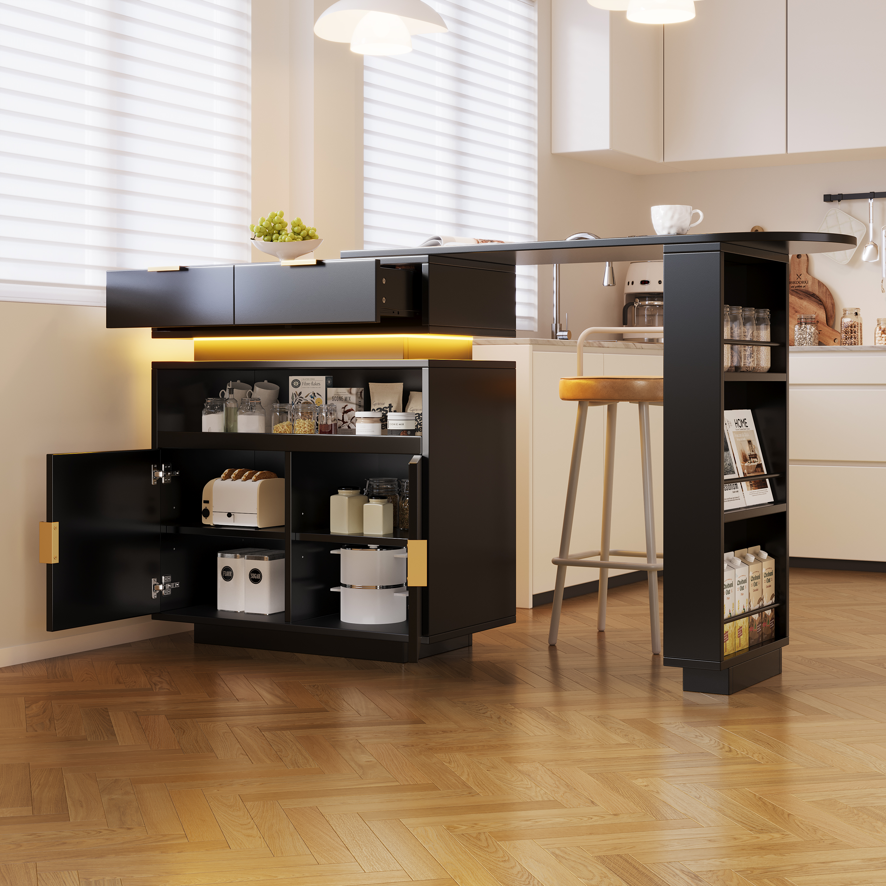 Table de bar noire avec rangement