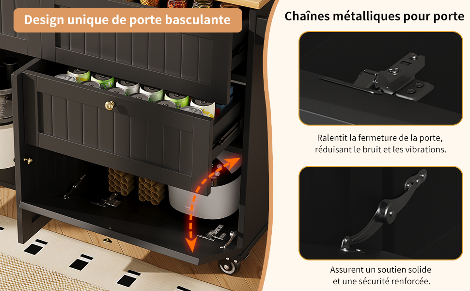 Îlot de cuisine porte rabattable avec sécurité