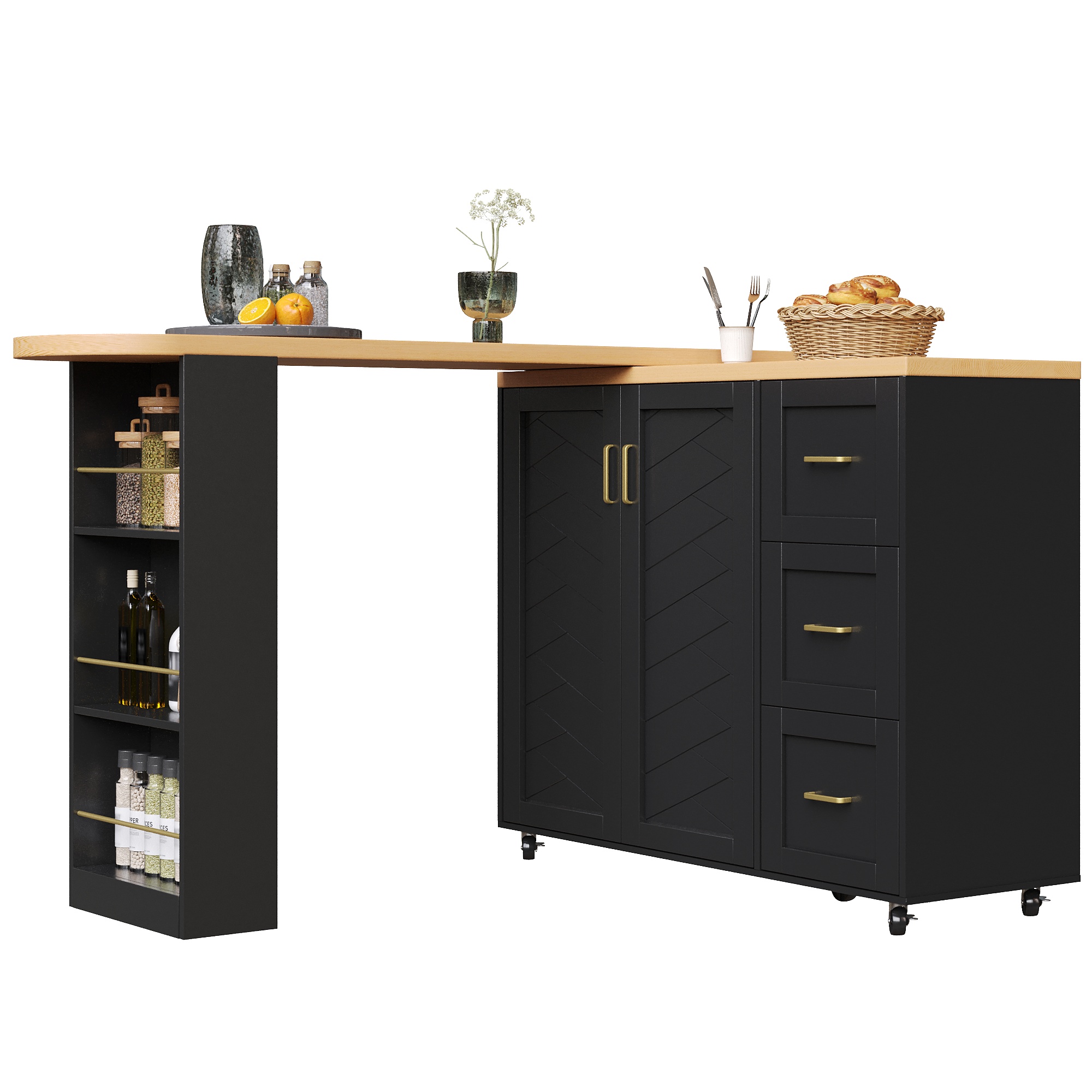 Chariot de bar extensible 135-228cm surface de travail stable et spacieux