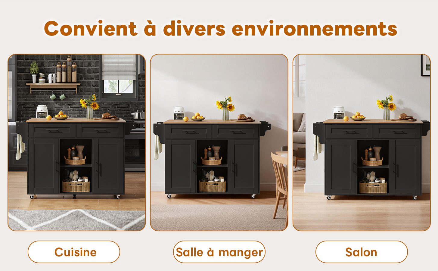 Chariot cuisine avec accessoires pratiques