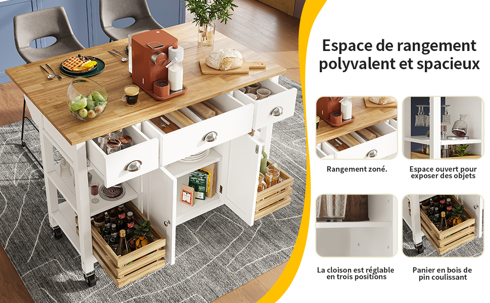 Îlot de cuisine plateau bois résistant