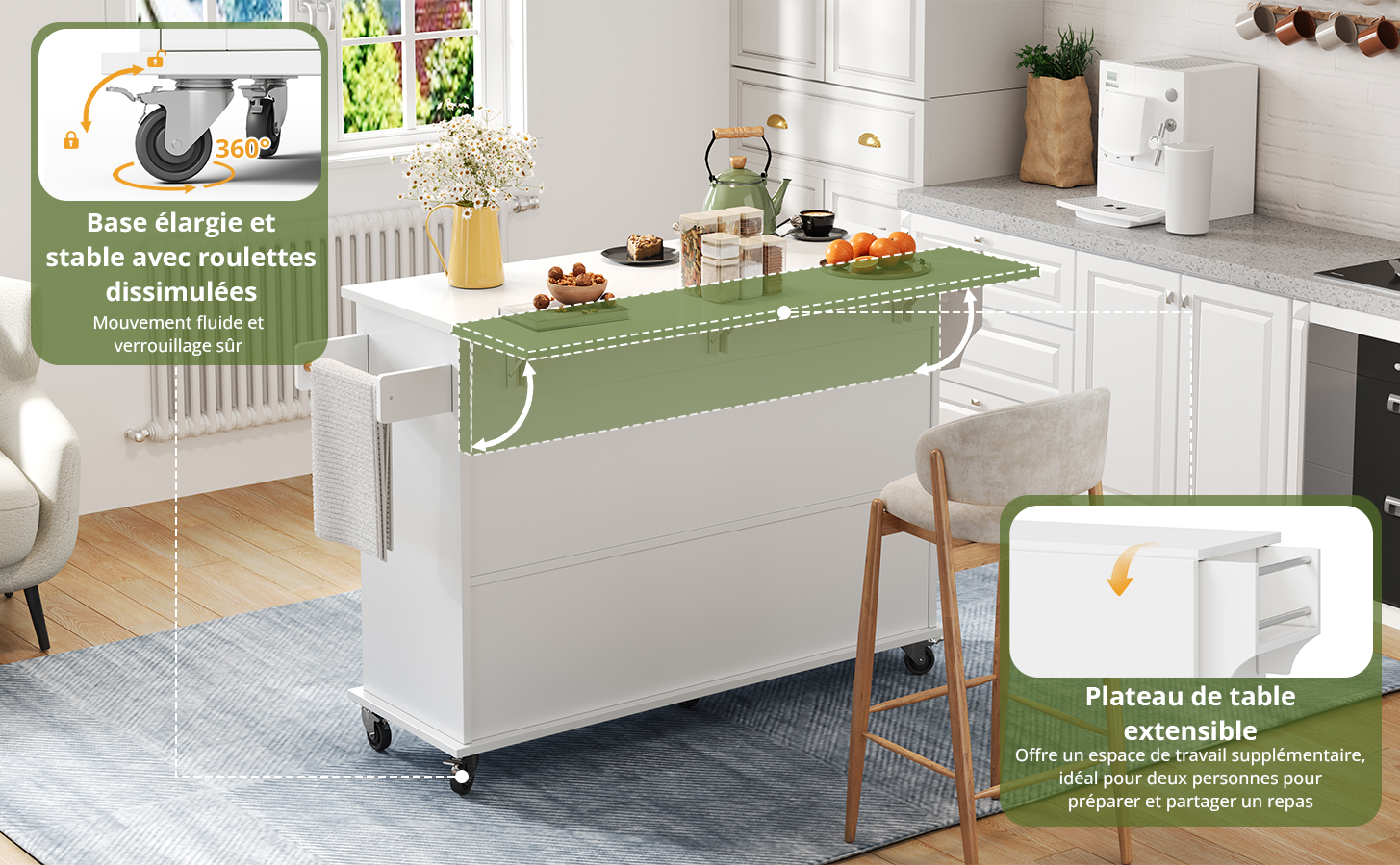 Chariot von cuisine mit plateau rabattable extensible