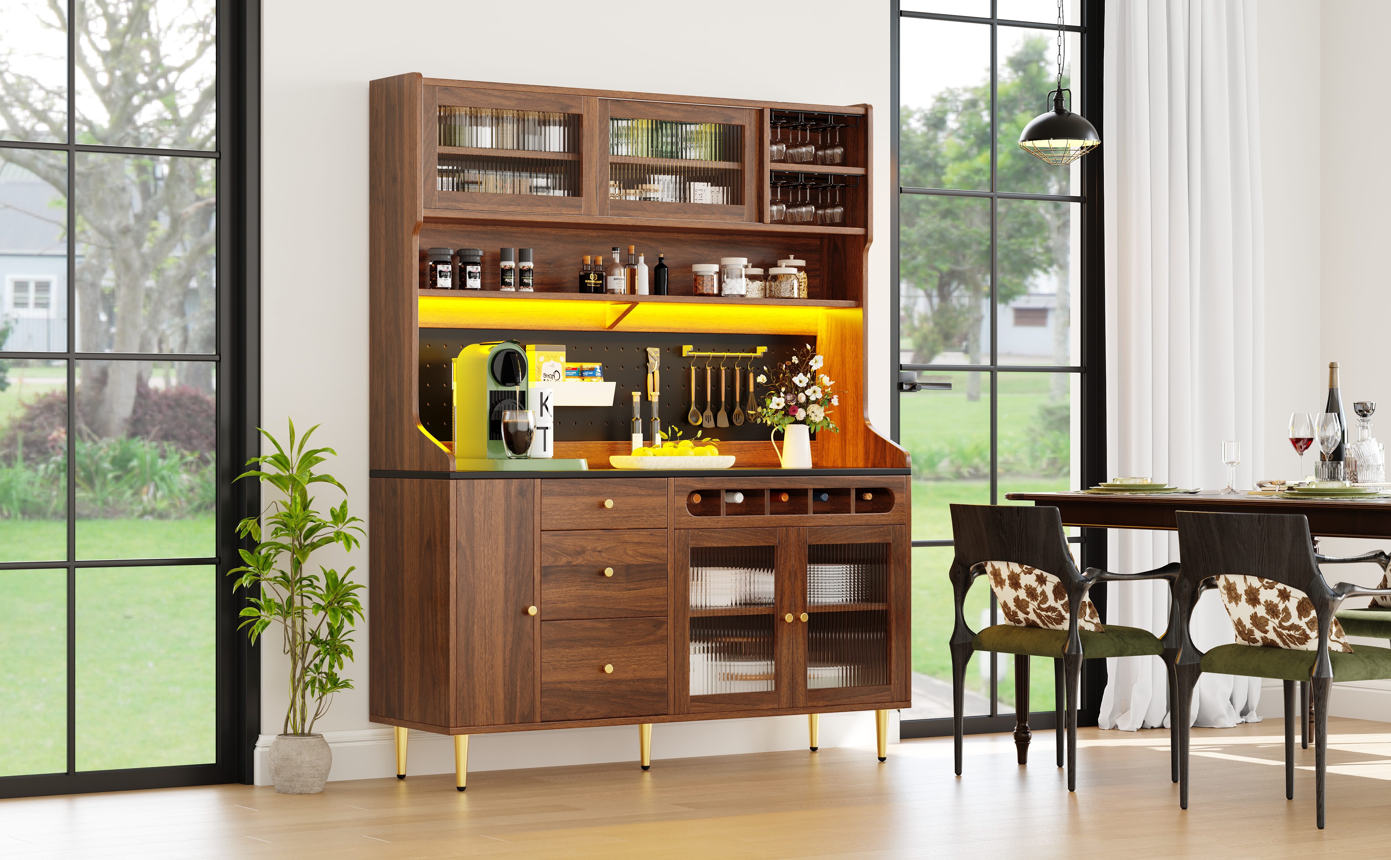 Hochschrank cuisine LED intelligent avec vitrine à vin