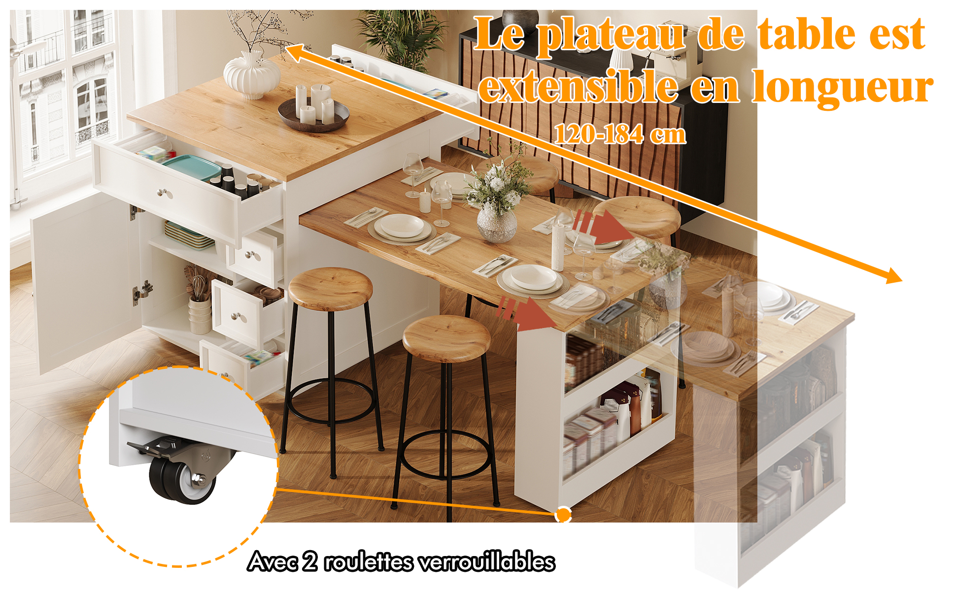 Îlot de cuisine extensible vue 4