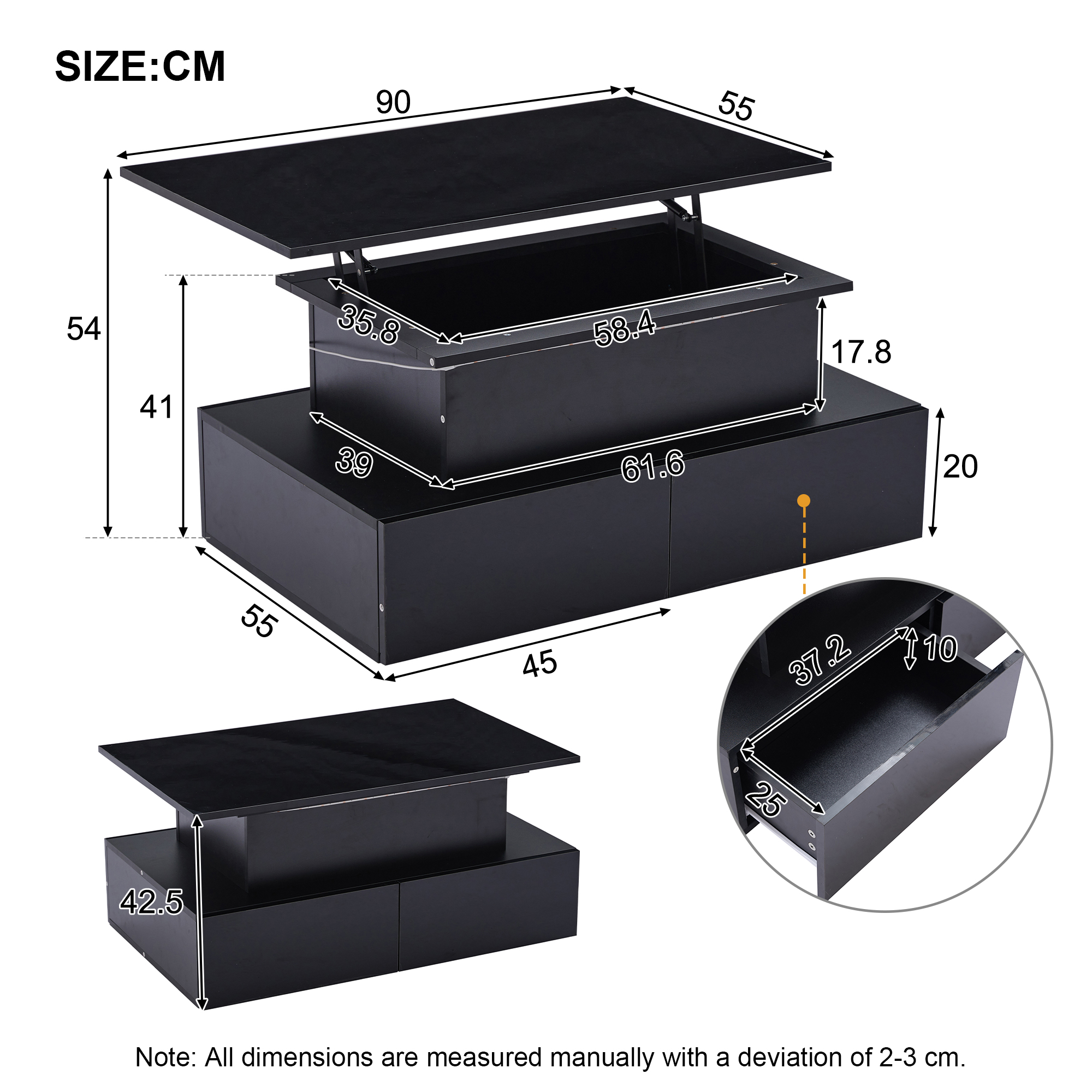 Dimensions détaillées de la table noire