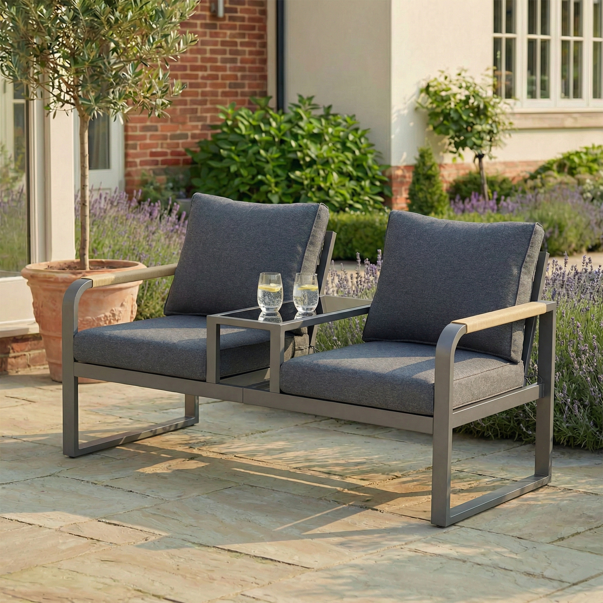 Canapé de jardin 2 places style industriel gris