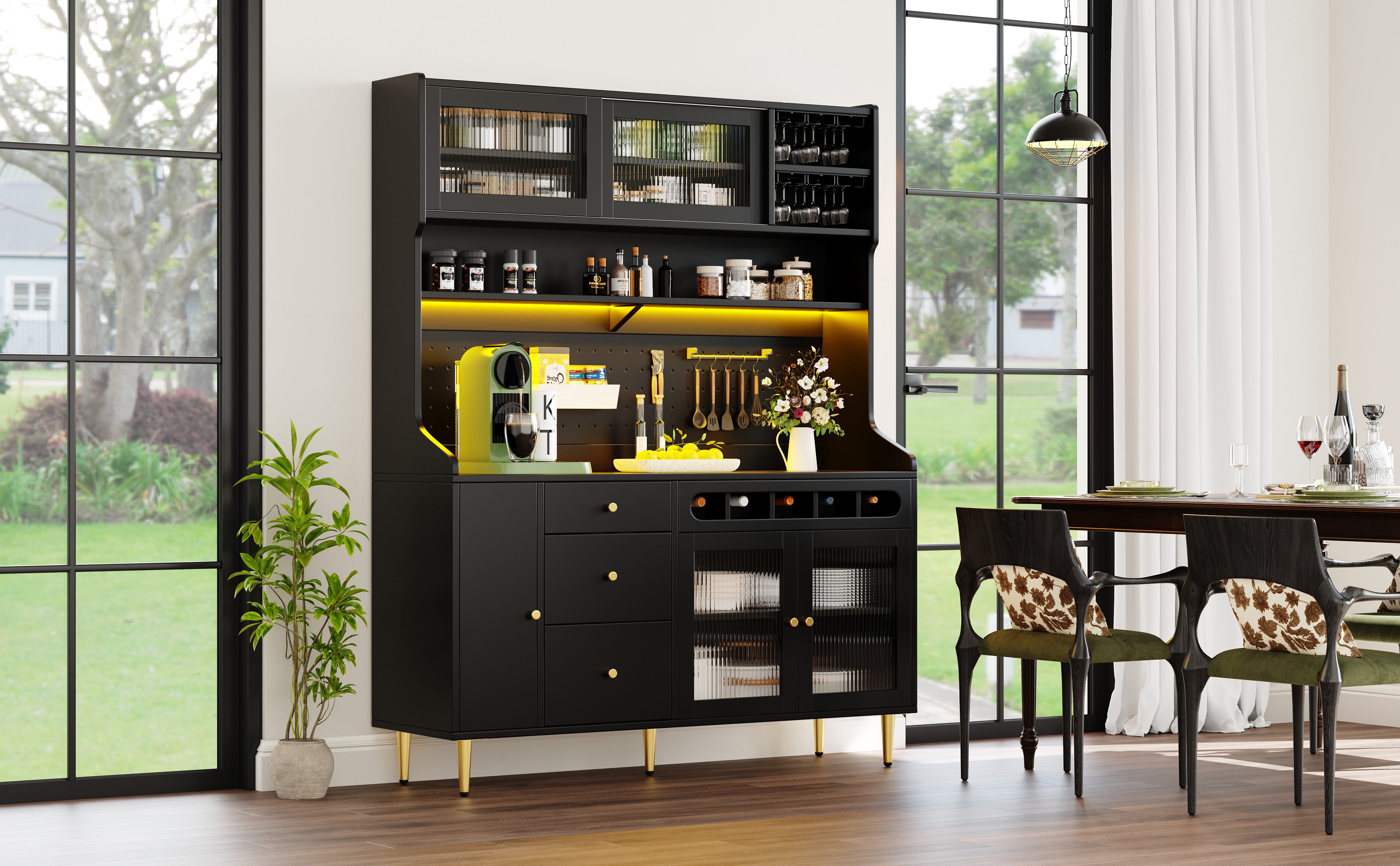 Hochschrank cuisine LED intelligent avec vitrine à vin