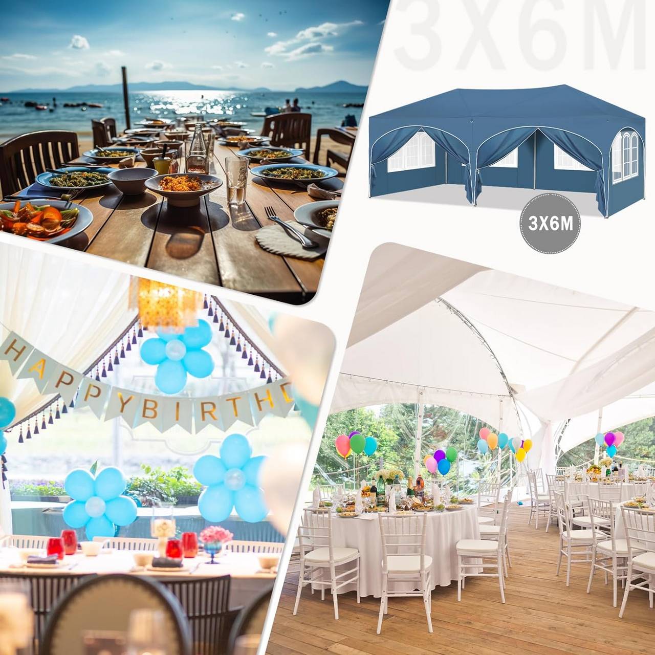 Gazebo 3x6m Bleu