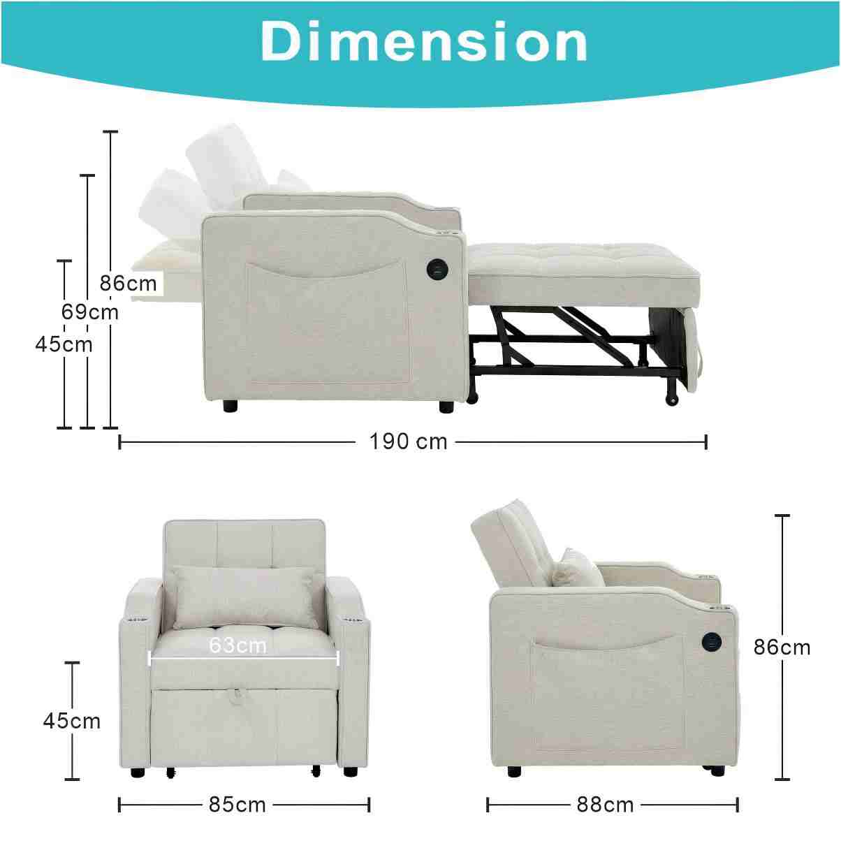 Confort des Rembourrage Sofa-Bett Beige