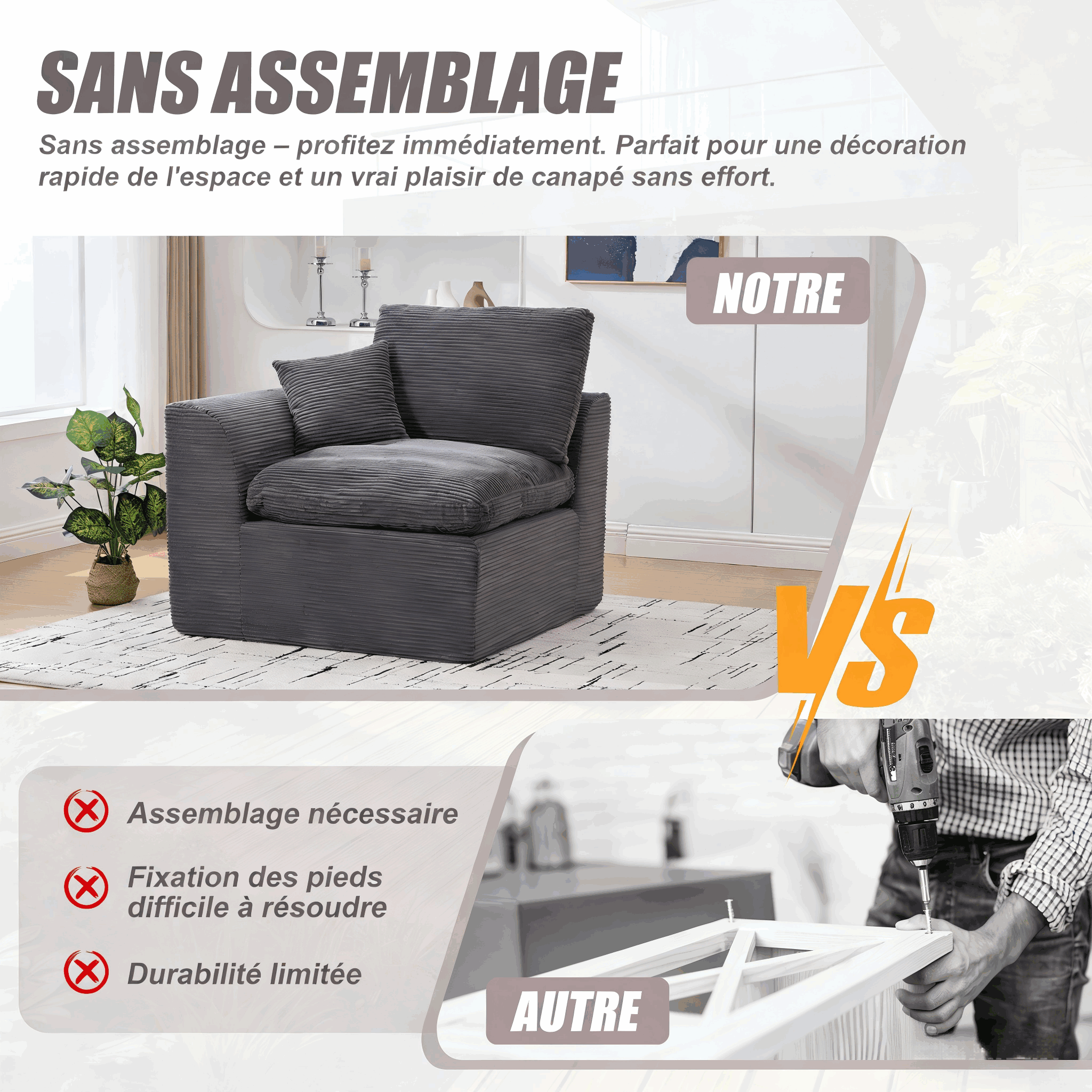 Dimensions Fauteuil Gris foncé 101×102.5×84cm