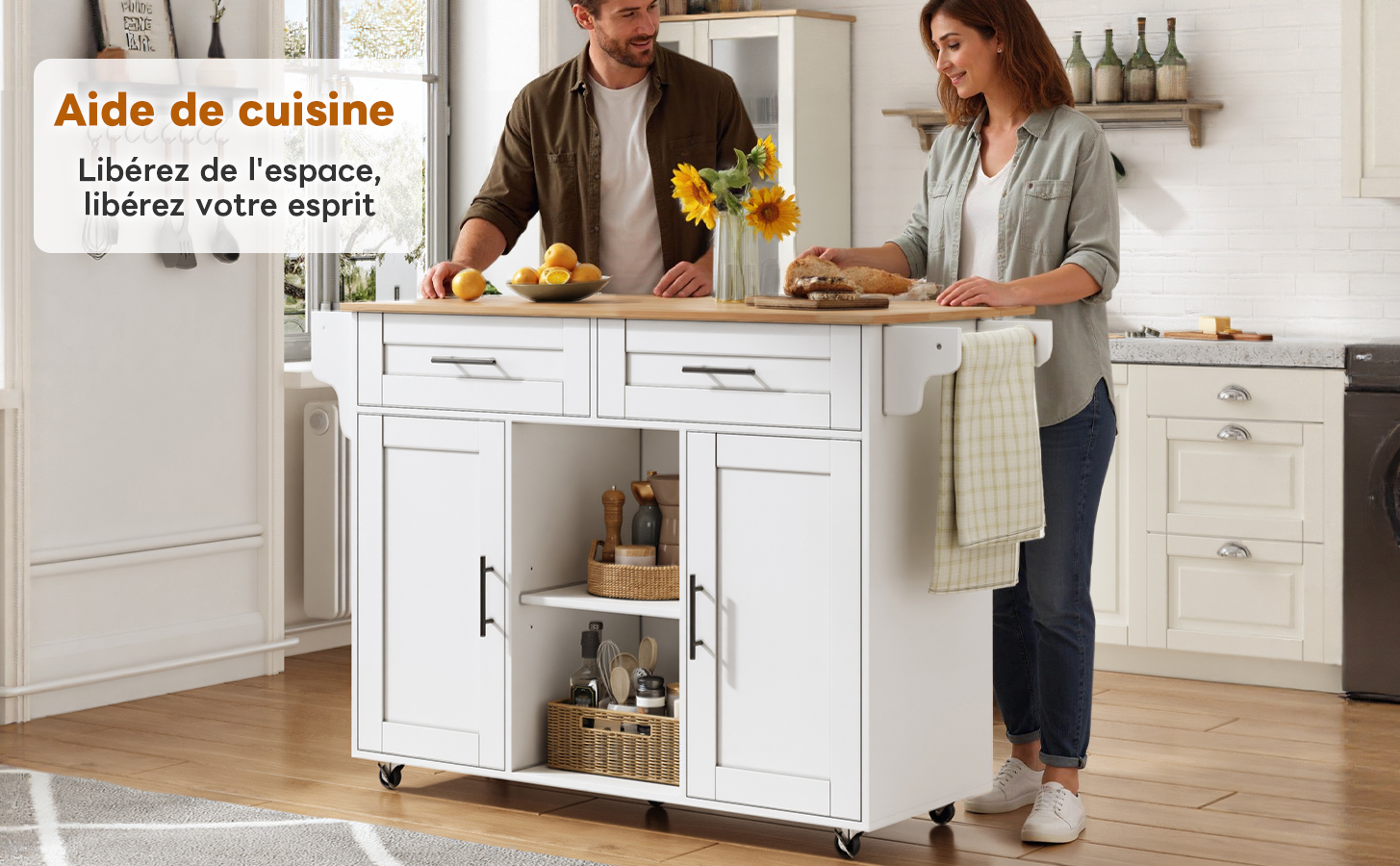Chariot de cuisine avec plateau extensible