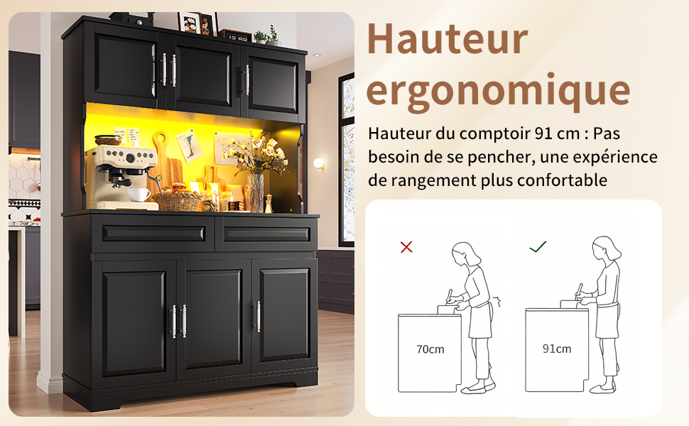 Surface de travail armoire haute cuisine ergonomique