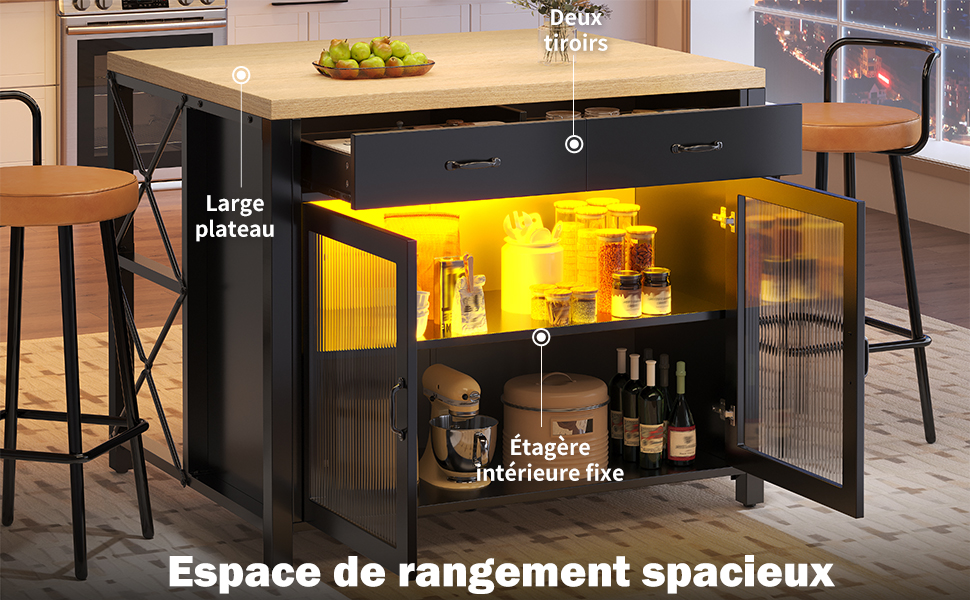 Îlot cuisine pieds ajustables pour stabilité