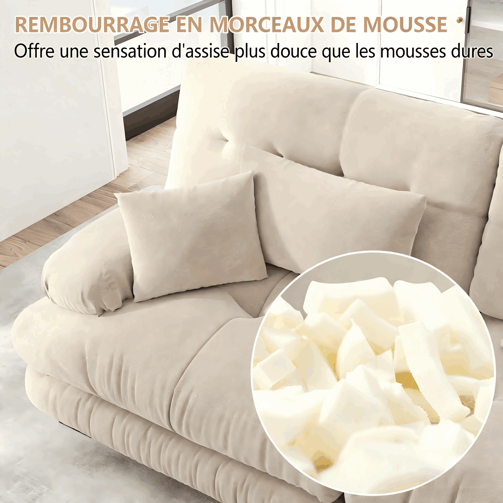 Canapé modulaire accoudoirs rembourrés ergonomiques