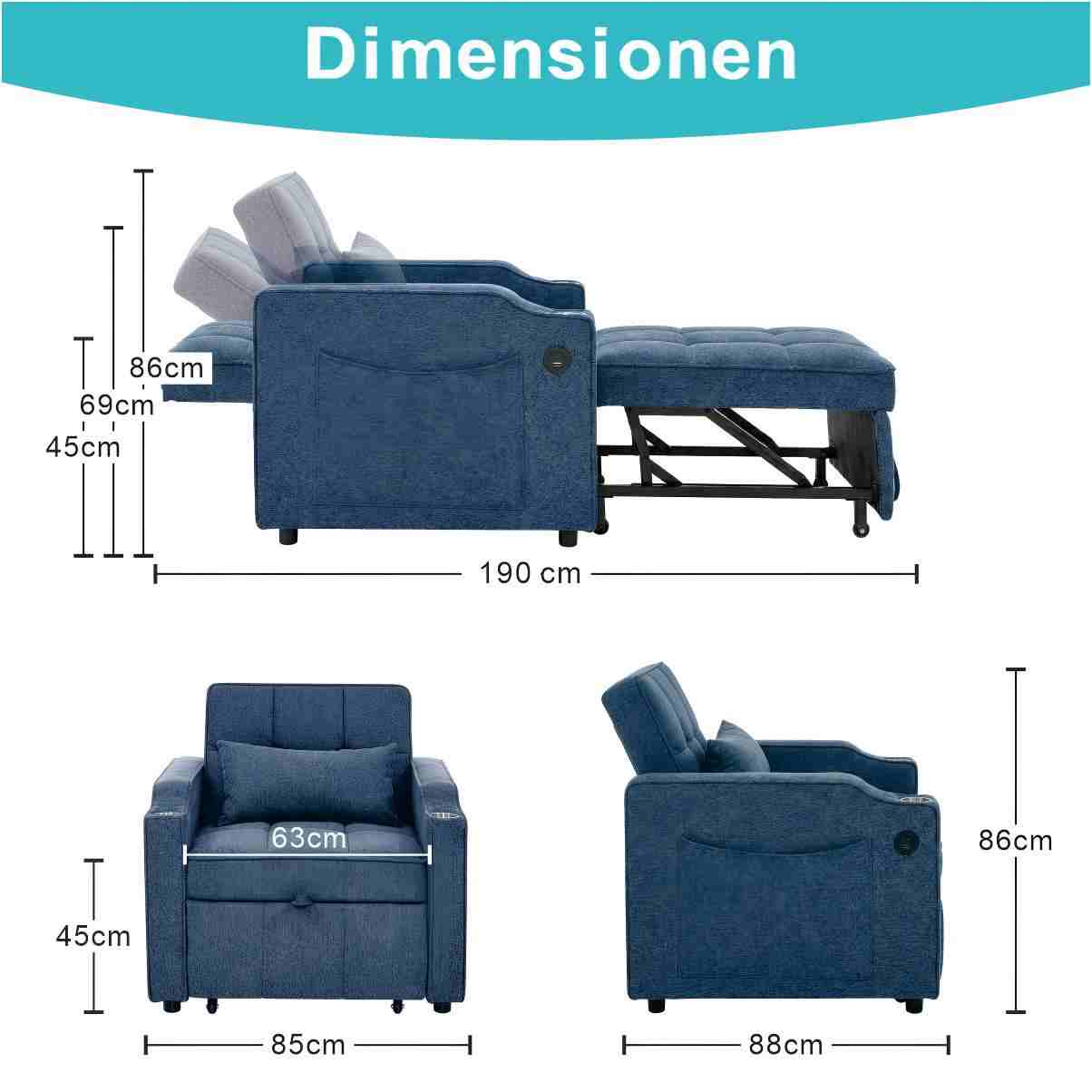 Confort des Rembourrage Sofa-Bett Blau Marine