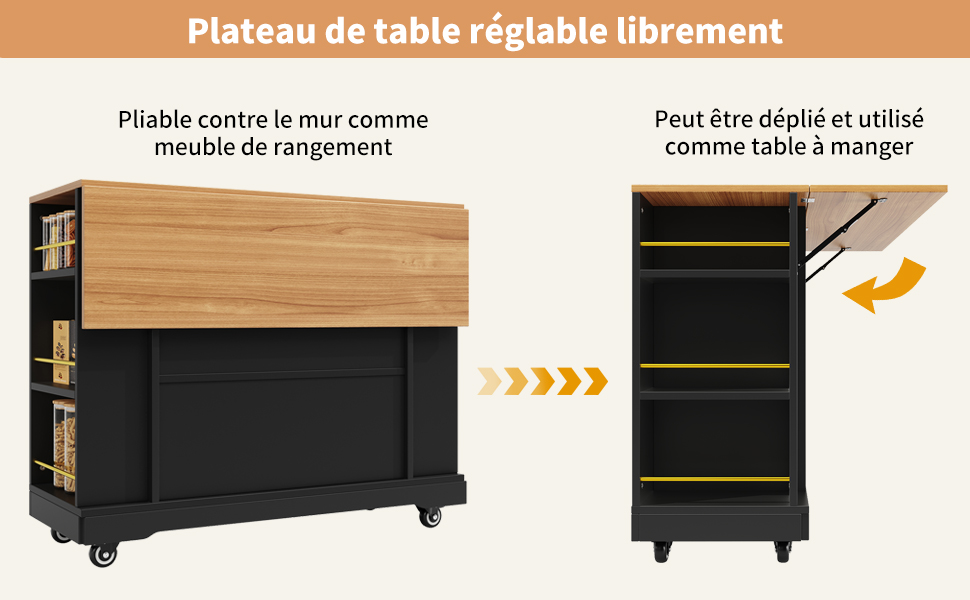 Îlot de cuisine plateau rabattable multifonction