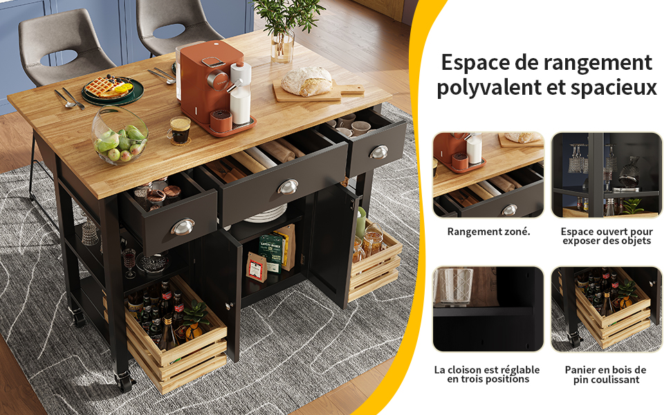 Îlot de cuisine plateau bois résistant