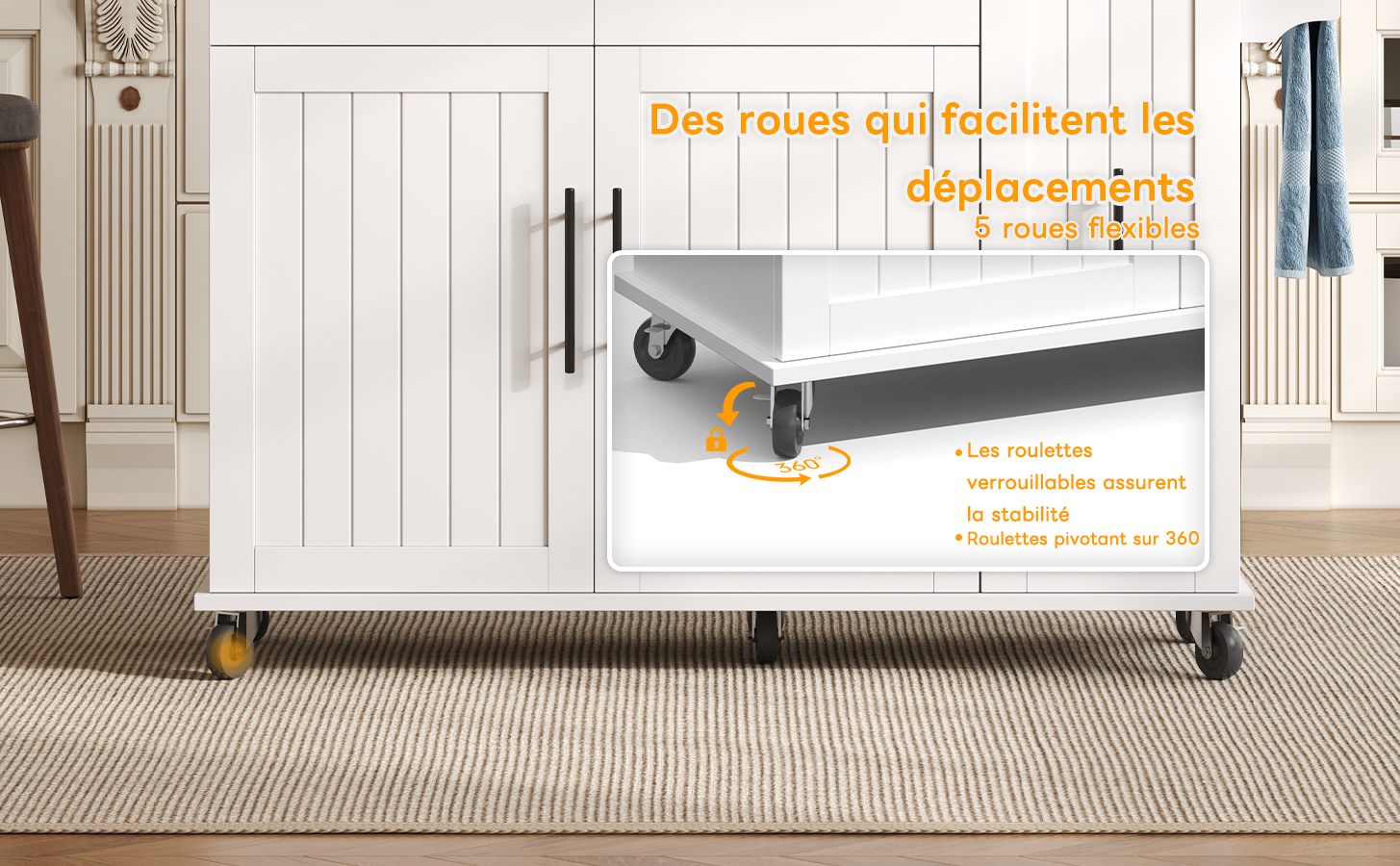 Îlot de cuisine rangement coulissant réglable