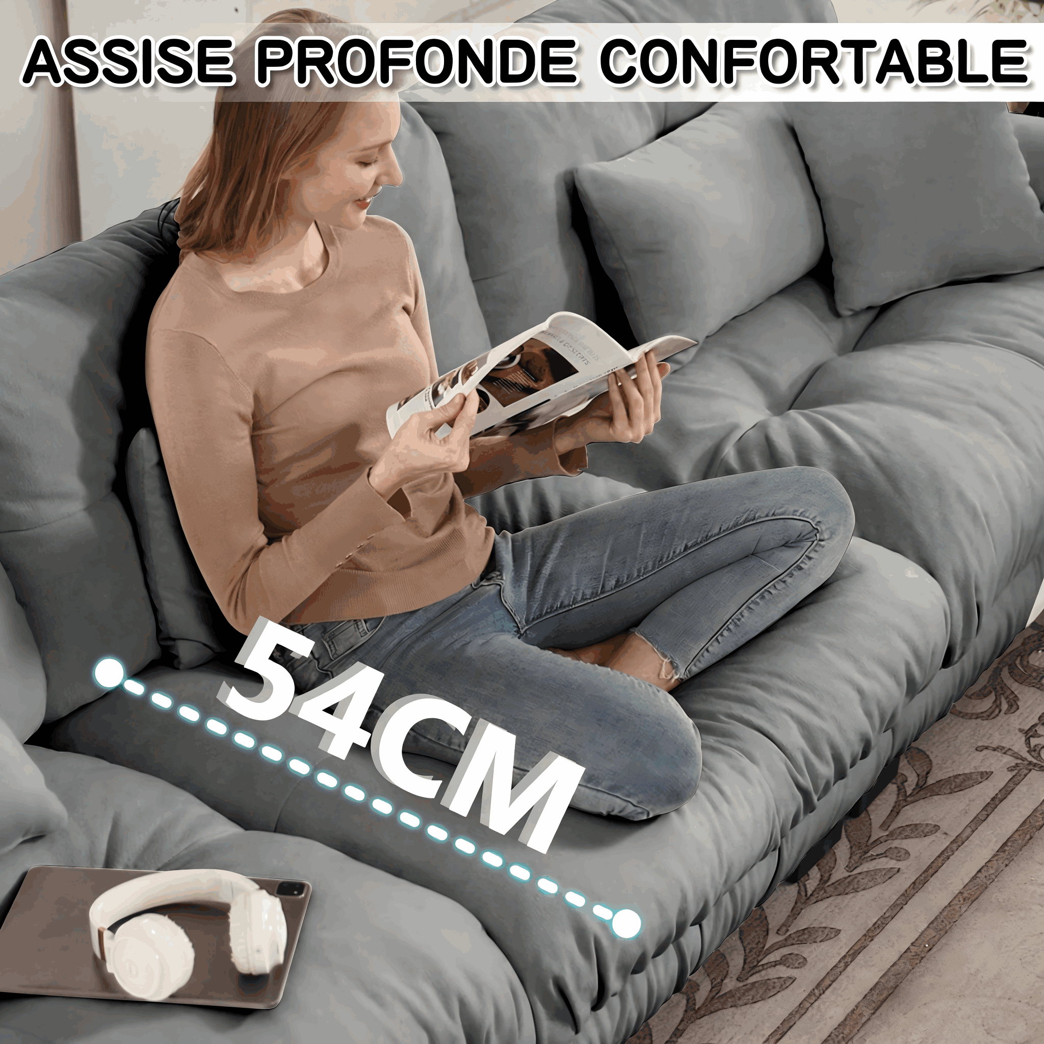 Canapé modulaire gris poufs assortis inclus