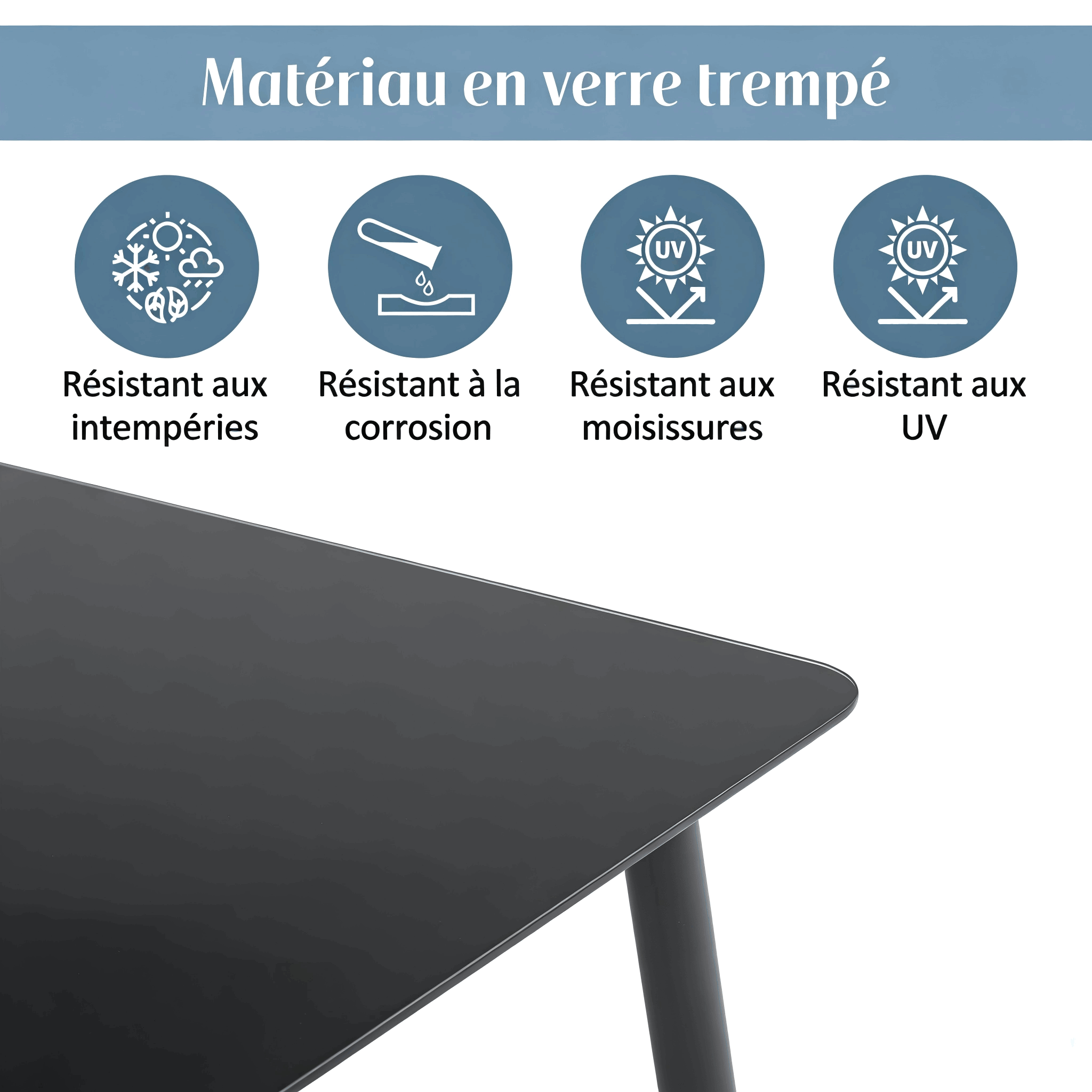 Table basse jardin verre noir gris cadre métallique