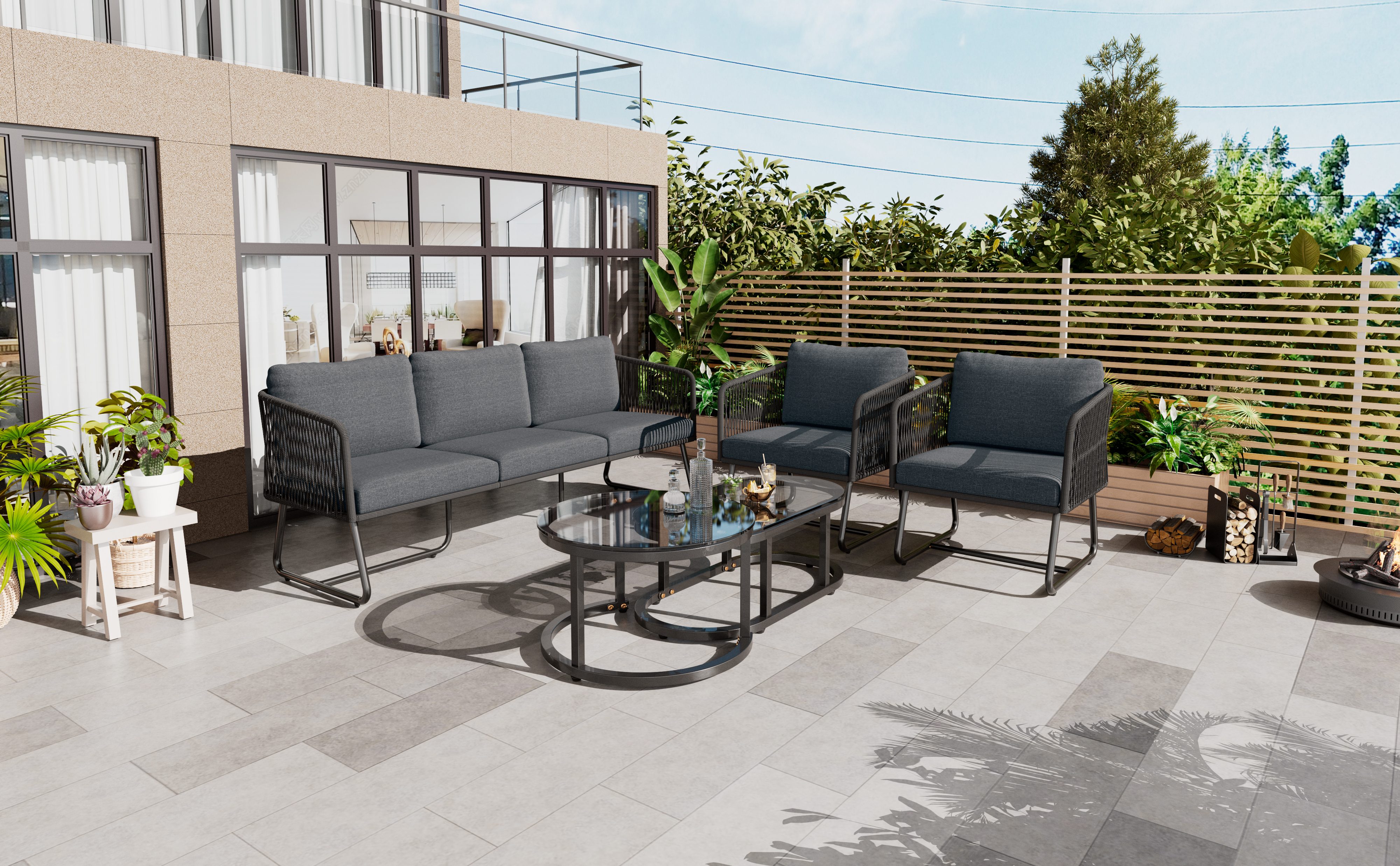 Ensemble mobilier jardin moderne 5 pièces