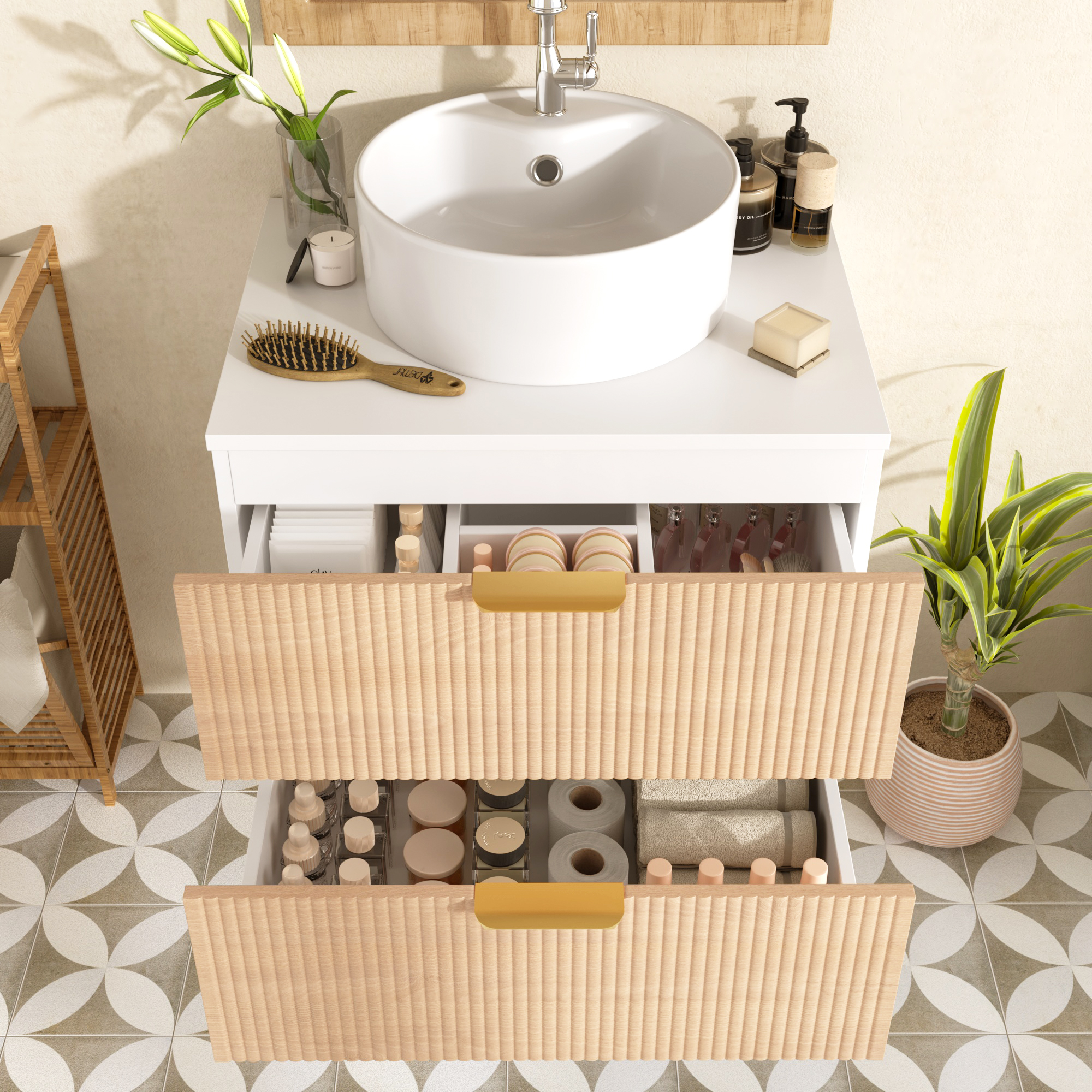 Meuble salle de bain 60cm design bois rayé luxe léger
