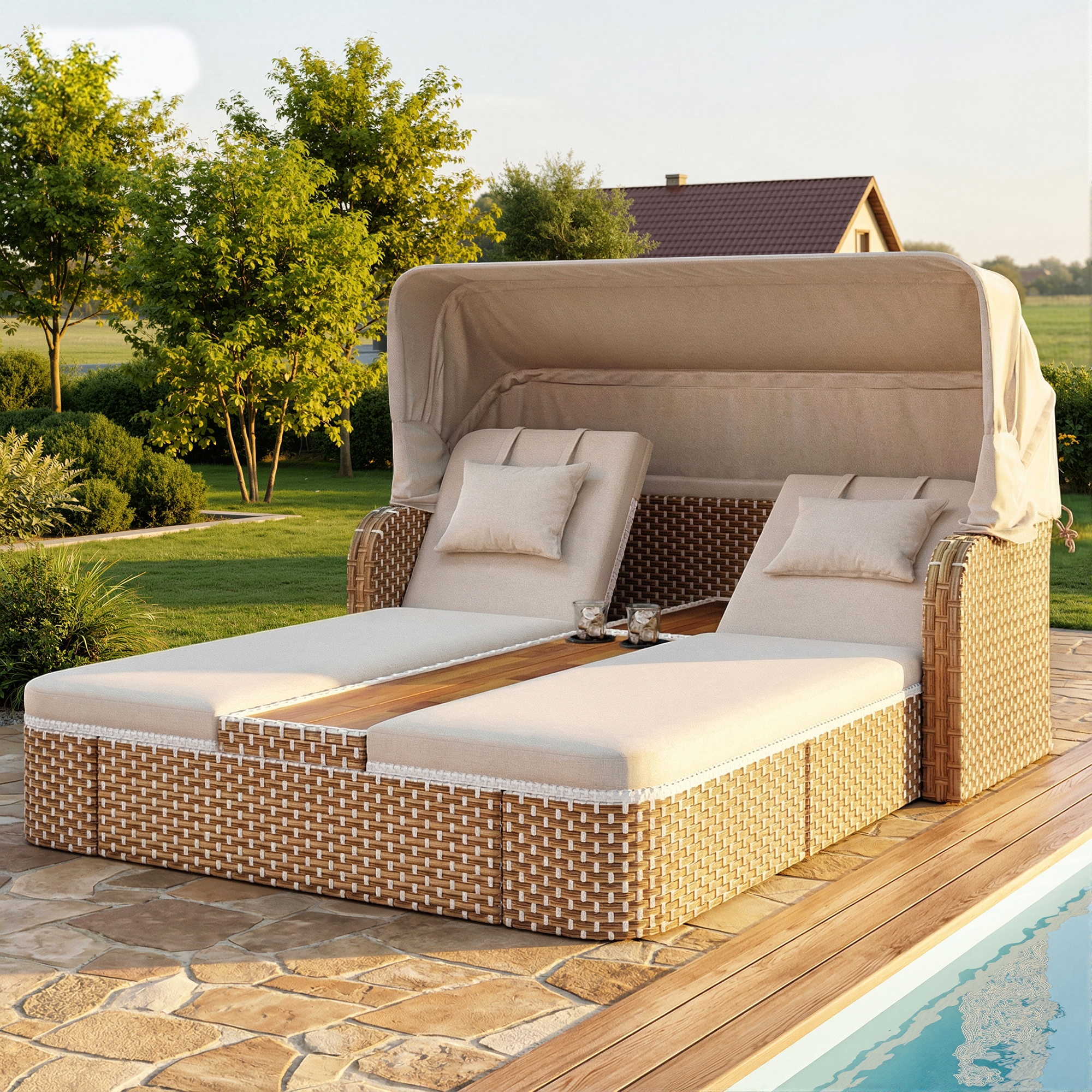 Canapé extérieur 2 places PE-Rattan design élégant
