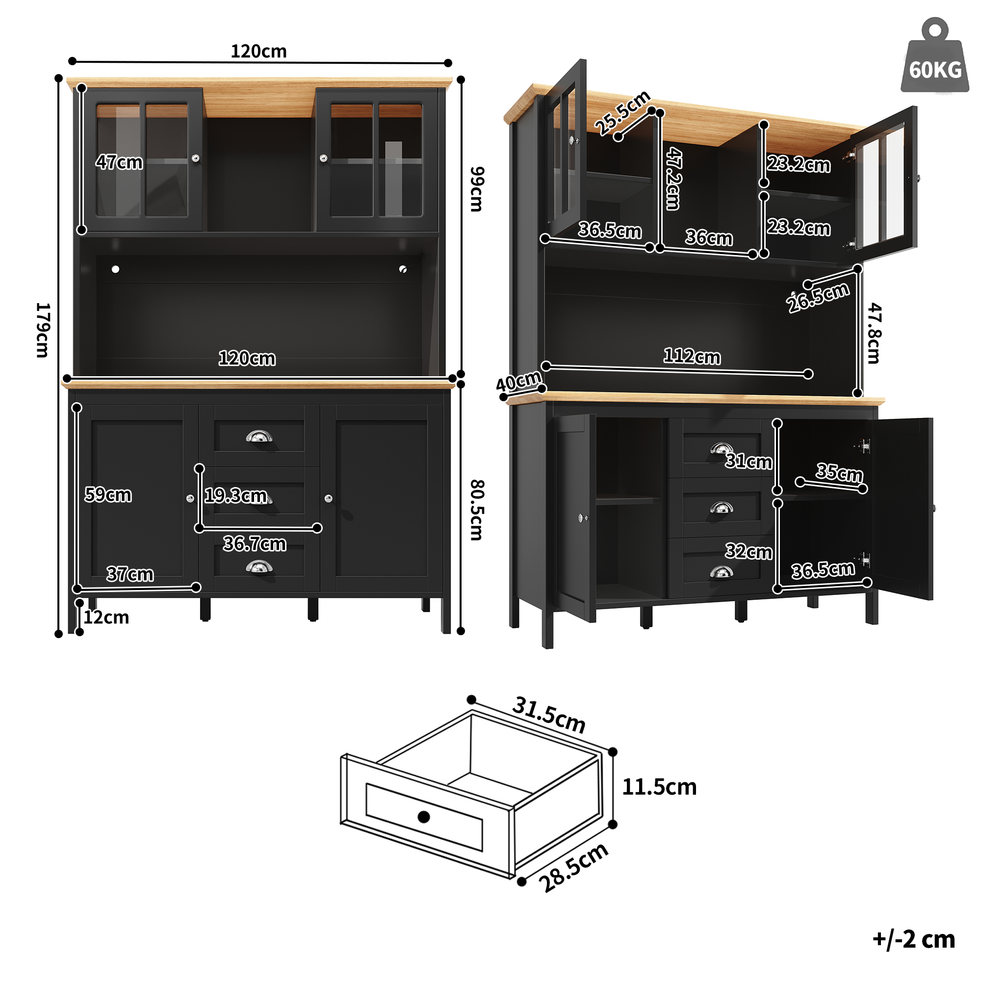 Armoire cuisine noire LED