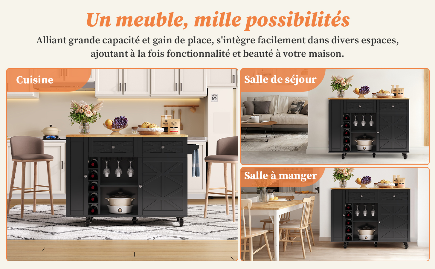 Chariot von cuisine mit espace von rangement polyvalent