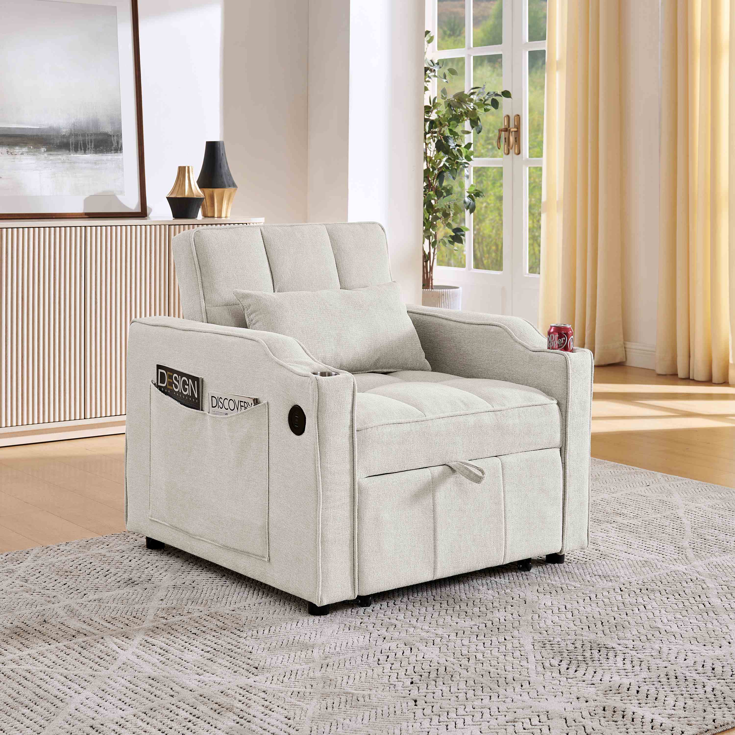Sofa-Bett Transformable durch Glissement Beige